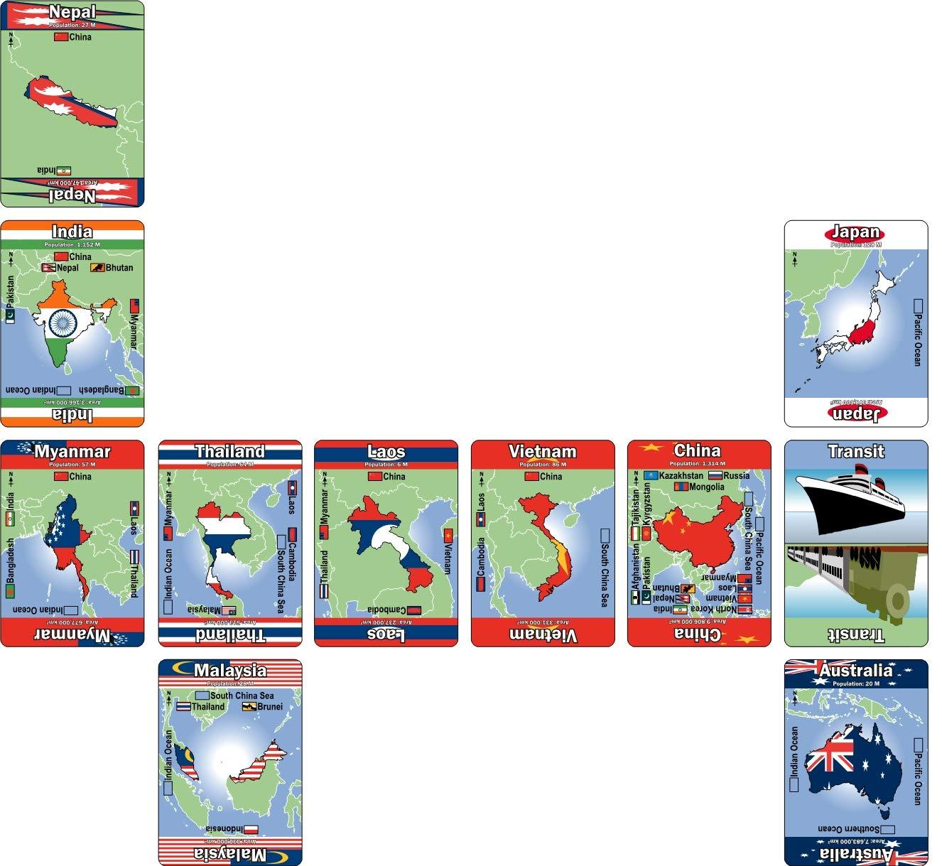 Wild Card Games MAPOMINOES Asia and AUSTRALASIA Fun and Educational Geography Card Game About Connecting Countries in Asia & Australasia. for Kids Teens and Adults. Like Dominoes with maps.