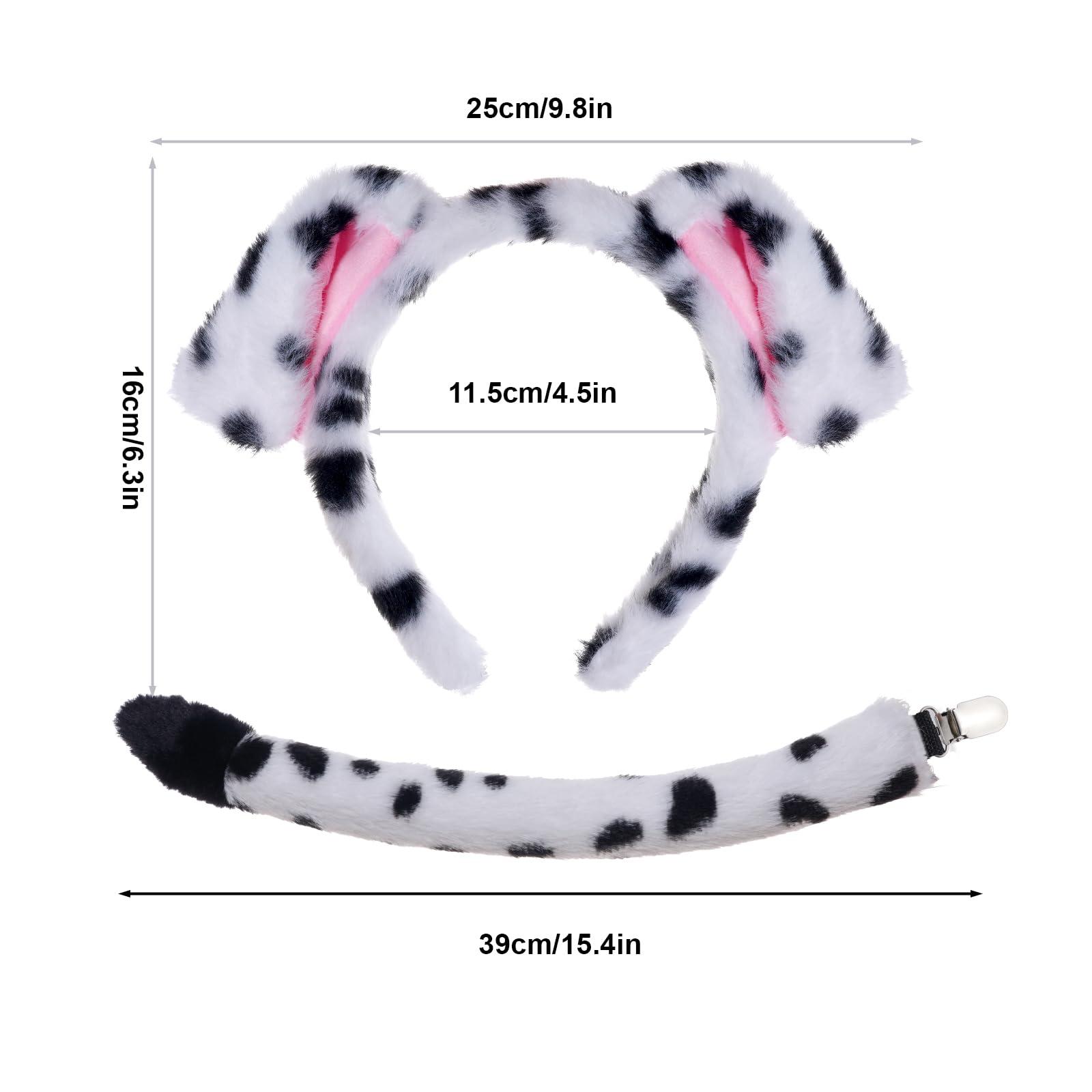 Jmkcoz Jmkcoz Dalmatian Ears Headband and Tail Set Fancy Animal Dalmatian Dog Costume for Halloween Dress Up Cosplay Party