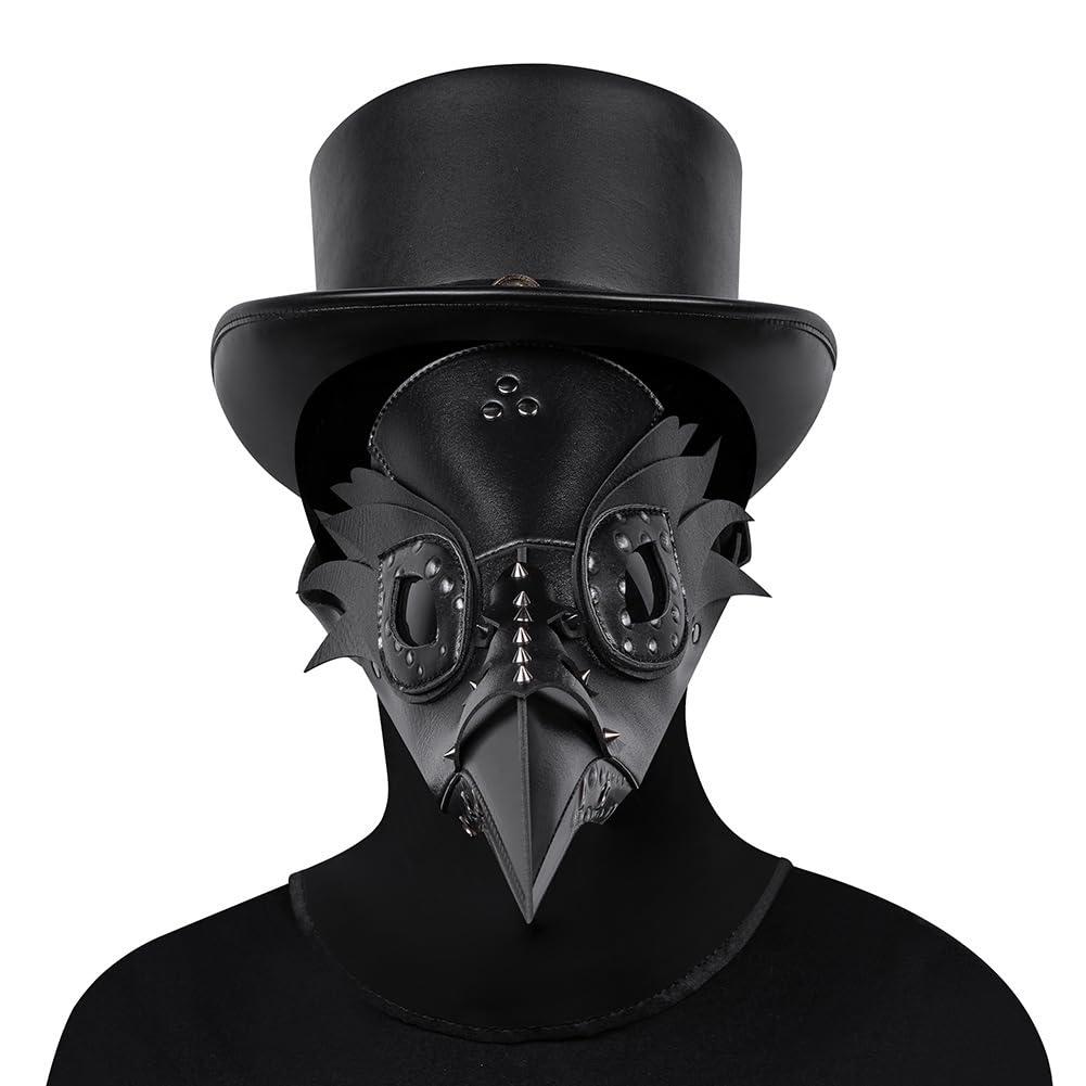 Cielasis PU Leather Plague Doctor Mask, Halloween Costume Bird Death Mask,Retro Leather Steampunk Halloween Costume Long Nose Bird Beak Cosplay Props for Mardi Gras, Masquerade Party, Christmas,Punk party