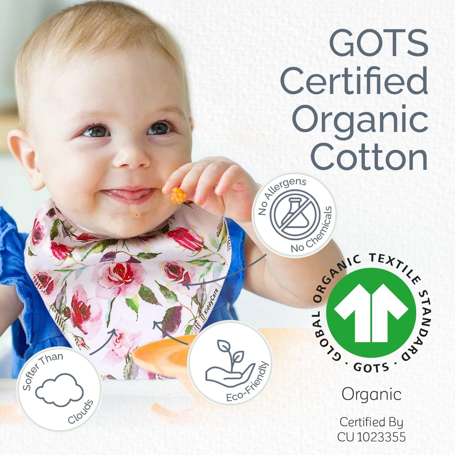 KiddyCare KiddyCare Baby Bibs for Drooling and Teething Baby Girls/boys | Bandana Bibs for Eating, Washable Bibs for Newborn Babies | Organic Cotton Bibs for Infants, Feeding Bibs Waterproof 8|Pack