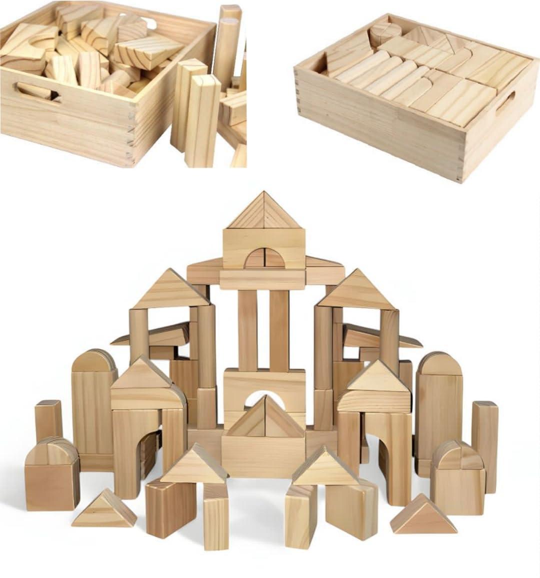 MOD Complete Standard Unit Building Blocks for Toddlers with Storage Tray (64 Pcs) Sanded Wood Blocks for Children, Original STEAM, and STEM Learning, Classic Wooden Toys for Kids Parties and Classrooms