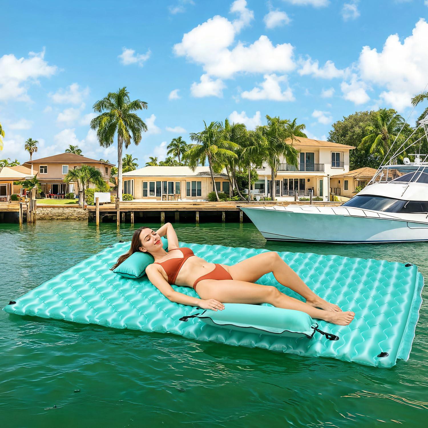 Sunrio Sunrio 114'' X 72'' Giant Inflatable Floating Mat-Pool Float Lake Floats for Adults with Pool Hammock Pool Mats for Floating Swimming Pool, Beach, Lake for Summer Water Party