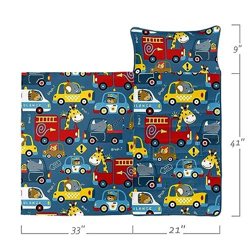 Datura home Datura home Nap Mat -Animal Cars Sleeping Bag with Removable Pillow - Daycare and Sleepovers Preschool Kindergarten Bedding Set for Kids Toddler Boys Girls(Animal Standard)