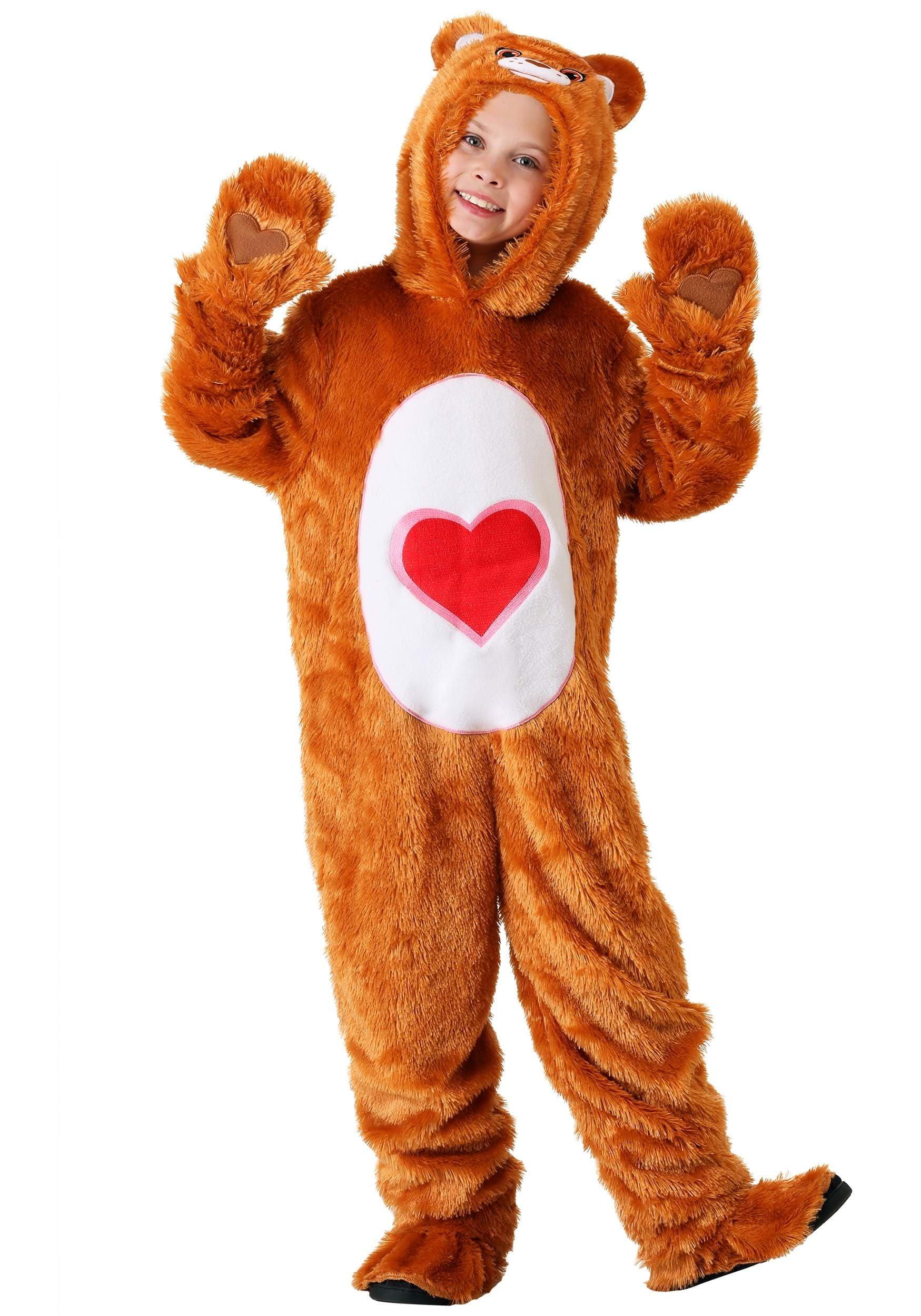 Fun Costumes Care Bears Classic Tenderheart Bear Costume for Kids | Toddler Hooded Brown With Heart Jumpsuit | 80s Cartoon
