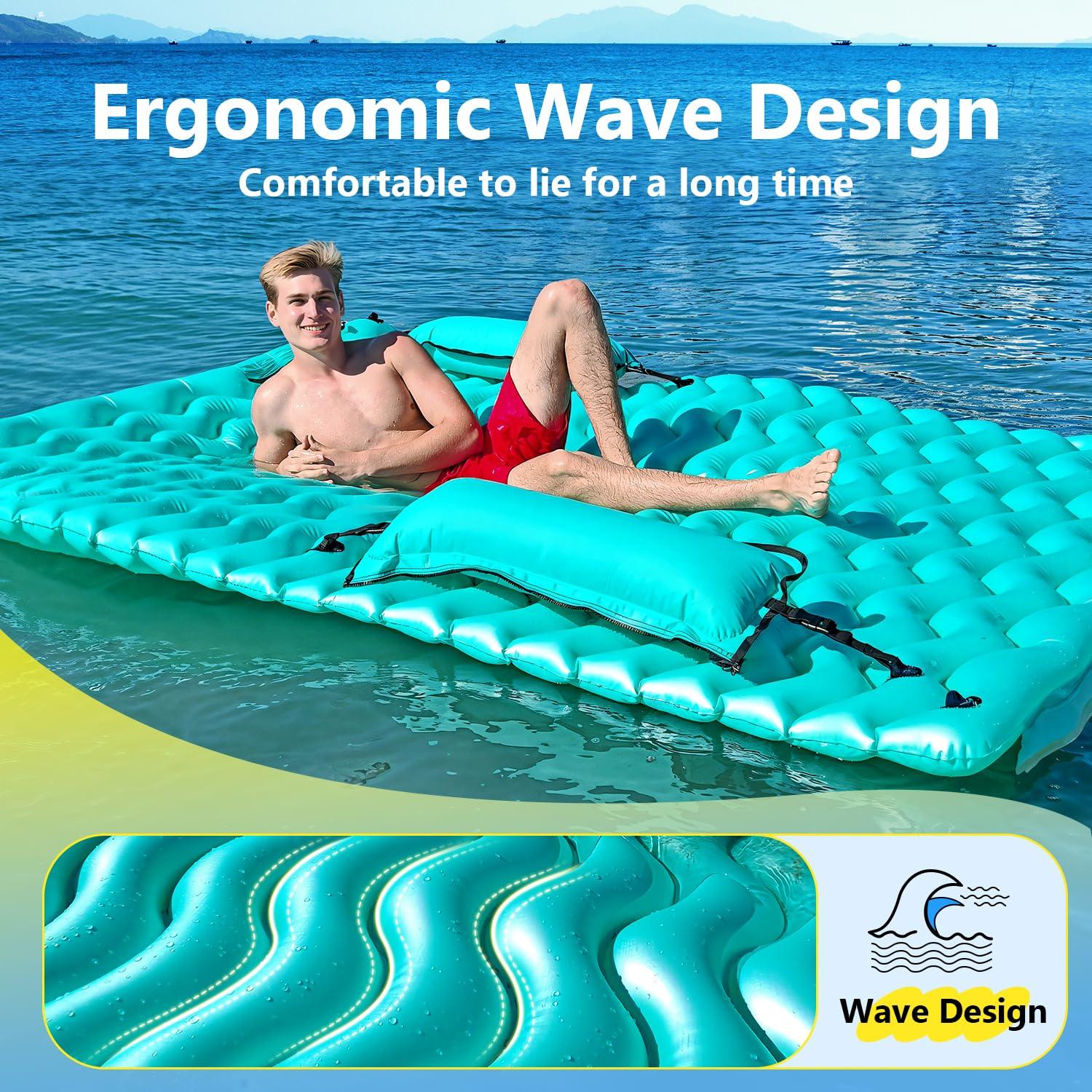 Sunrio Sunrio 114'' X 72'' Giant Inflatable Floating Mat-Pool Float Lake Floats for Adults with Pool Hammock Pool Mats for Floating Swimming Pool, Beach, Lake for Summer Water Party