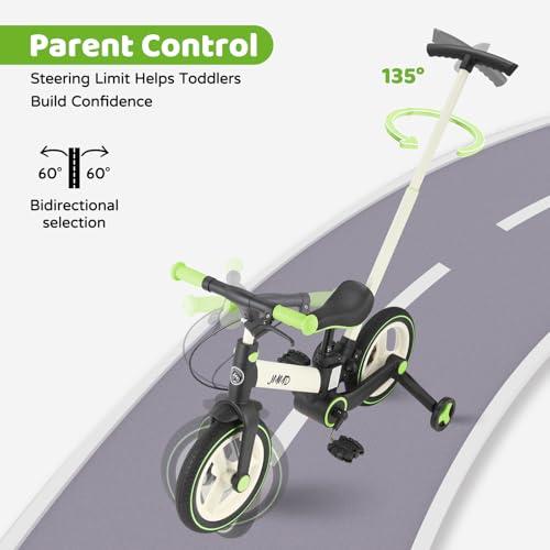 JMMD JMMD Toddler Bike with Push Handle for Kids 18-60 Months, 6 in 1 Foldable Push Bike with Training Wheels, Pedals, Brakes, Kickstand, Kid Balance Bike Gift & Toys for Boy & Girl, Green
