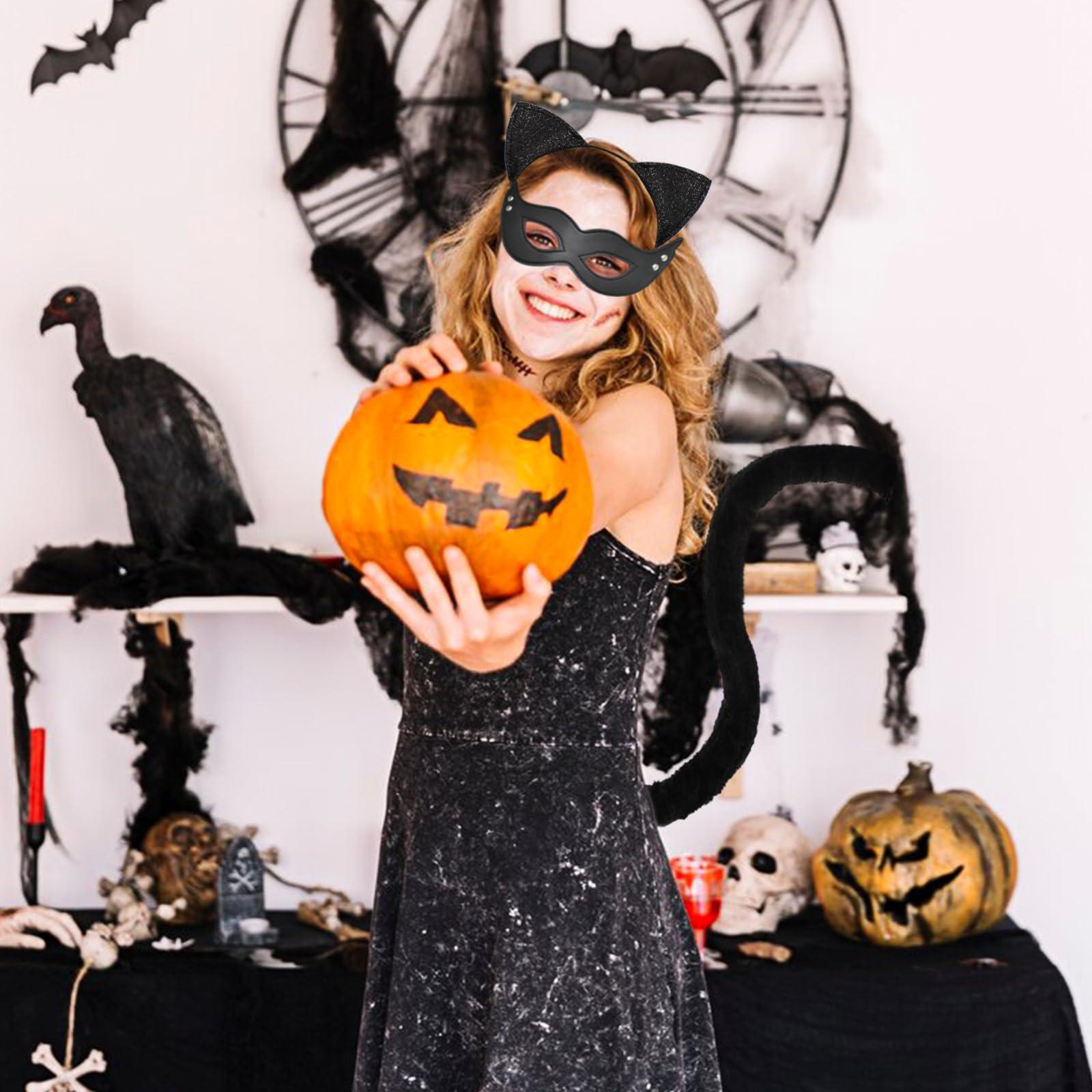 Halatool Halatool 4PCS Catwoman Costume for Women Catwoman Halloween Costume Catwoman Mask Choker Ears and Tail Set for Themed Party