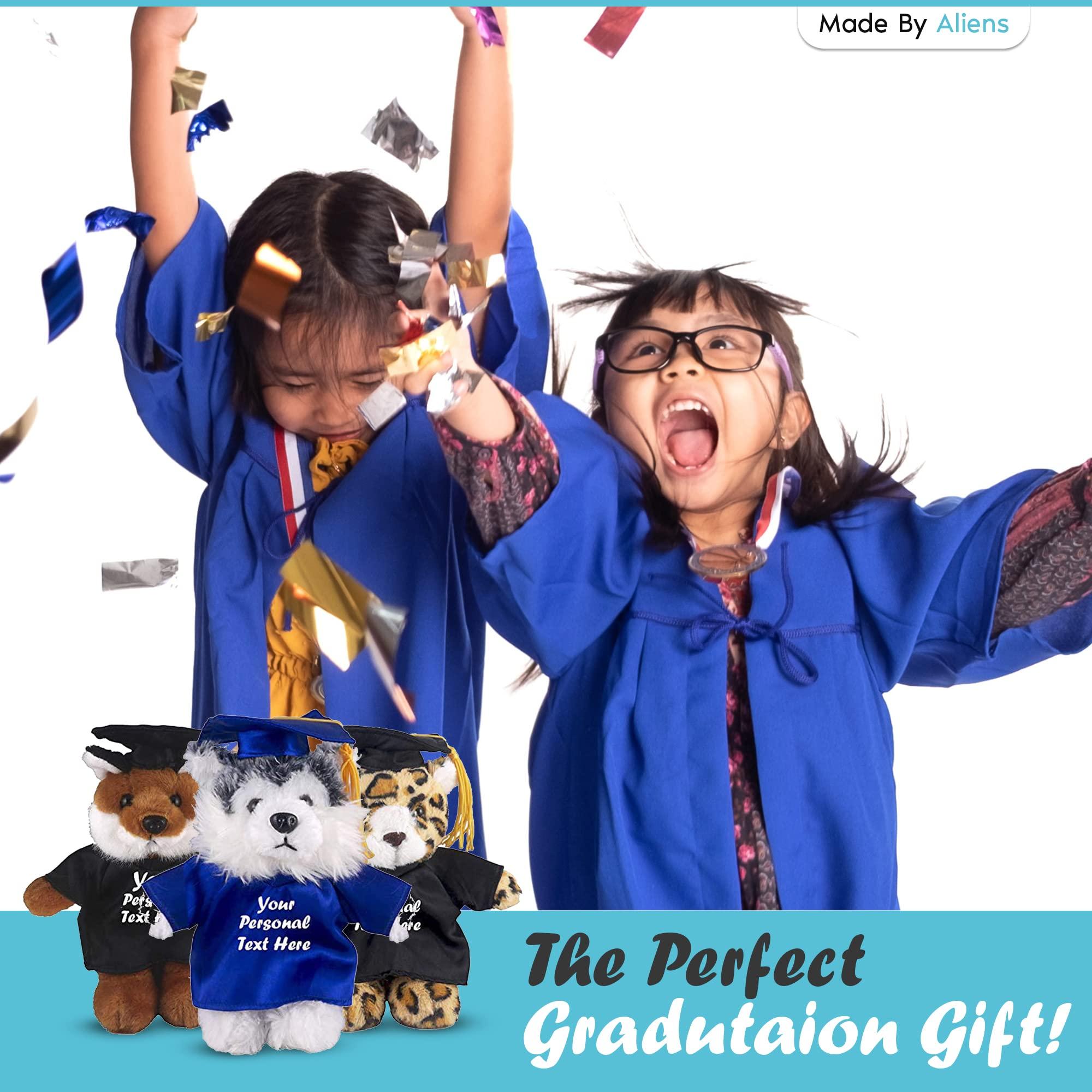Made By Aliens Made By Aliens Plush Stuffed Animal Toys 12 Inches Present Gifts for Graduation Day, Personalized Text, Name or Your School Logo on Gown, Best for Any Grad School Kids (Black Gown)