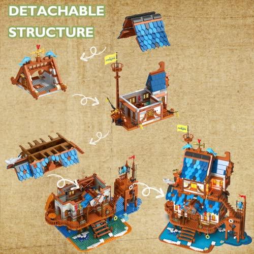 JMBricklayer JMBricklayer Medieval Fishing Shop Building Sets for Adults, LED Lighting Kit Creative Fishing Gear Store Castle House Model Toy, Collectible or Home Display, Ideas Gifts for Boys Girls 41107