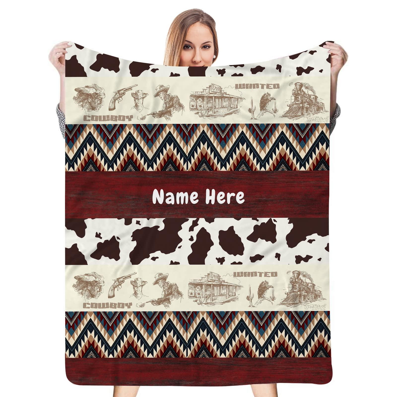 Munific Personalized Baby Name Cowboy Baby Bedding, Western Crib Bedding, Cow Markings Blanket, Boy Baby Blanket,Custom Minky Dot Blankets for Kids,Patchwork Blanket,Home Decor