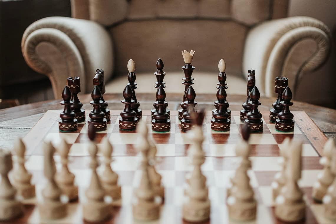 Master of Chess Master of Chess Indian 54cm Wooden Chess Set Beautifuly Crafted Large Inlaid Chess Board and Chessmen (Deluxe Style)