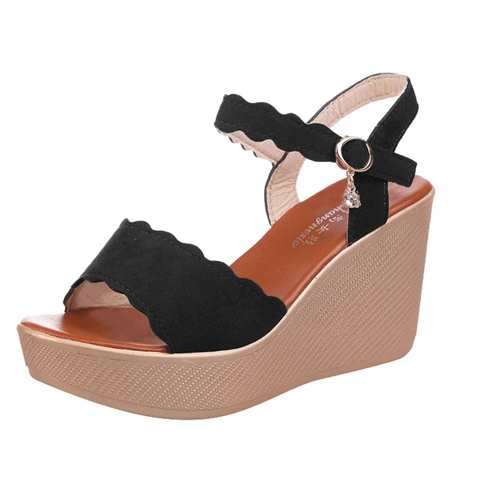 ZBYY ZBYY Women's Open Toe Buckle Ankle Strap Platform Wedge Sandals Adjustable Buckle Sandals for Wedding Party Dress