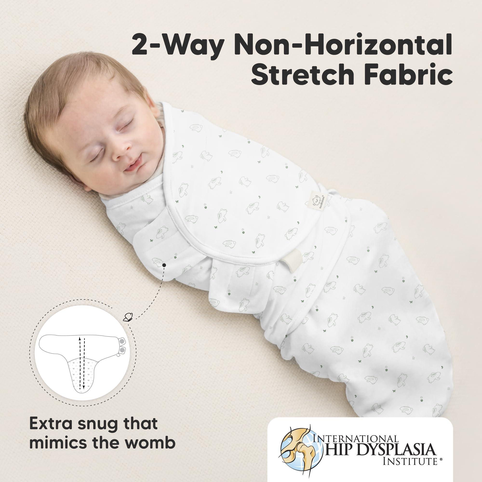 KeaBabies 3-Pack Organic Baby Swaddle Sleep Sacks - Newborn Swaddle Sack, Ergonomic Baby Swaddles 0-6 Months,Swaddles for Newborns, Baby Sleep Sack, Baby Swaddle Blanket Wrap,Baby Essentials(Bunnies, L)