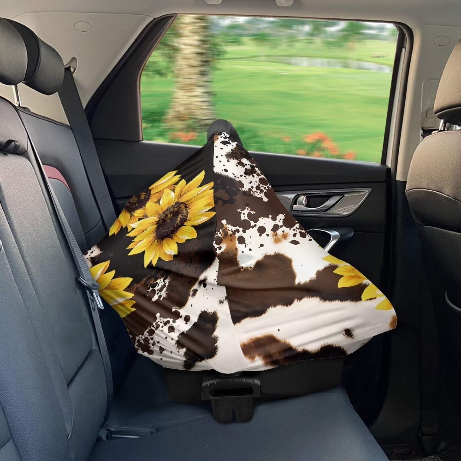 JOAIFO JOAIFO Sunflower Baby Car Seat Cover,Infant Carseat Canopy, Cow Print Nursing Breastfeeding Cover,Stretchy Carrier Covers for Stroller/High Chair/Shopping Cart