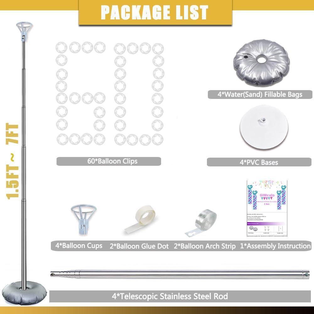 GIMCALO GIMCALO Balloon Column Stand Kit Set of 4, 7ft Height Adjustable Balloon Arch Kit with 2 Ballon Garland Strip, Metal Telescopic Pillar Balloon Stand, Birthday Party, Graduation, Halloween Decorations