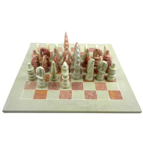 Global Crafts SMOLArt Hand Carved Soapstone Maasai Chess Set - 14" Board