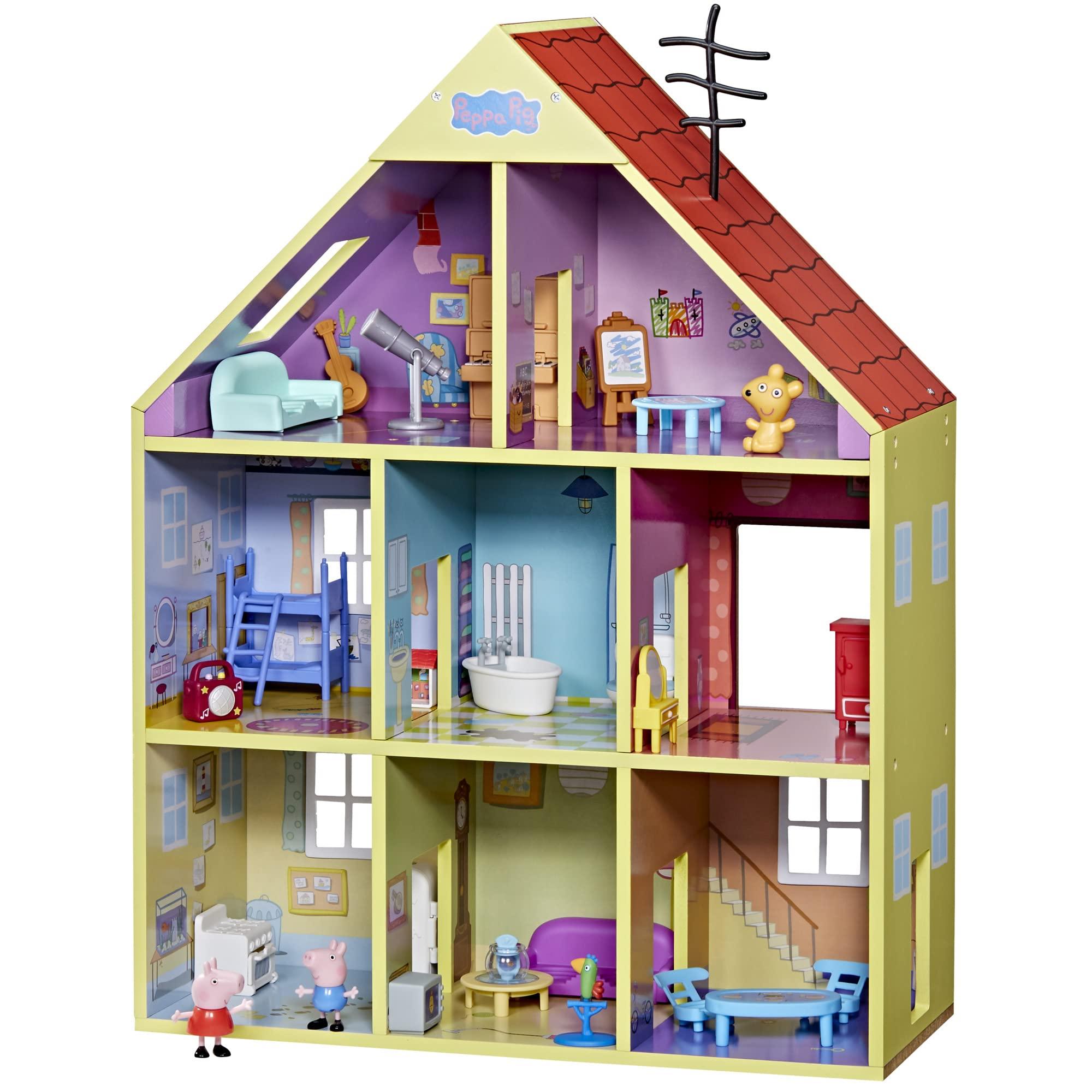 Peppa Pig Peppa Pig Wooden Deluxe Playhouse, 8 Rooms, Includes 2 Fun Figures and 29 Accessories, Made of Responsibly Sourced Wood, for Ages 3 and Up (Amazon Exclusive)