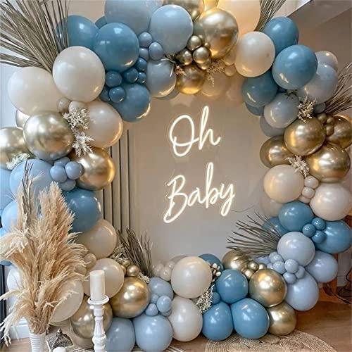GIHOO Dusty Blue Balloon Garland Arch Kit 165pcs White Sand Pastel Macaron Blue Ocean Blue Chrome Gold Balloon Boho Baby Shower Wedding Boy Birthday Decoration
