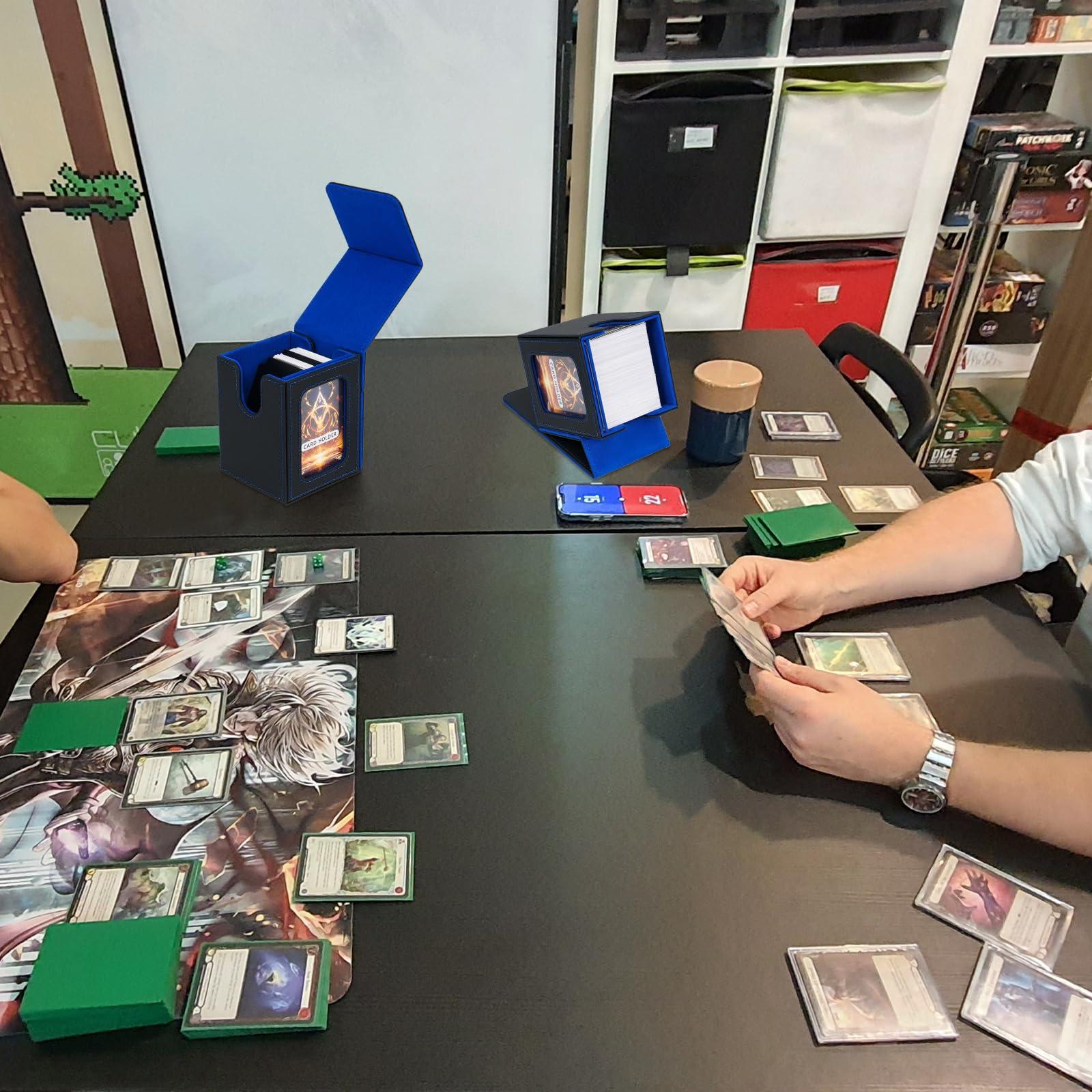 Jaffzora Jaffzora Card Deck Box for MTG Commander, Magnetic Card Display Case,TCG Card Storage Box, Holds 100 Double-Sleeved Cards, Black&Blue