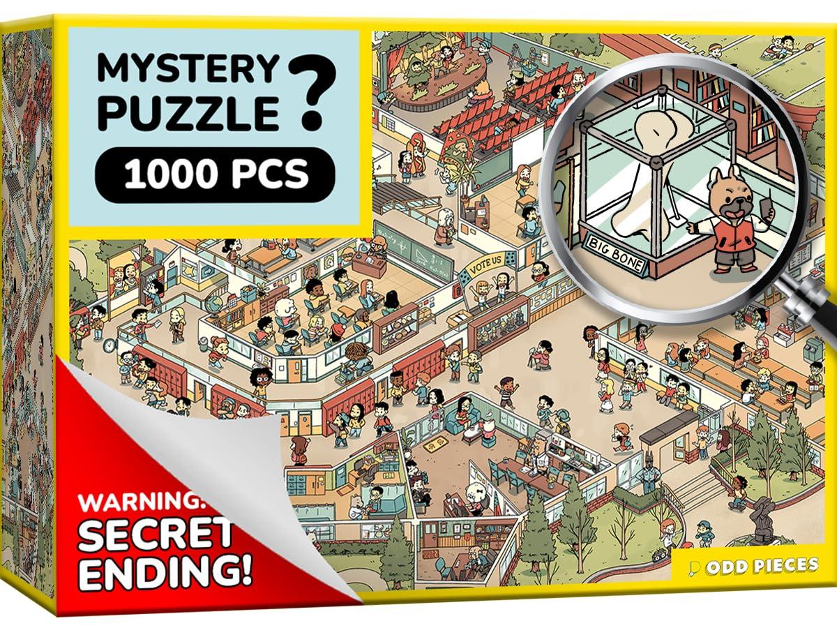 Odd Pieces Odd Pieces Mystery Jigsaw Puzzle-1,000 Pcs Mystery Puzzle with Storytelling Comics, Secret Ending-1000 Piece Puzzle for Adults & Kids 19.7\'\' x 27.6\'\' Frameable Magic Puzzle Art (Snack Attack)
