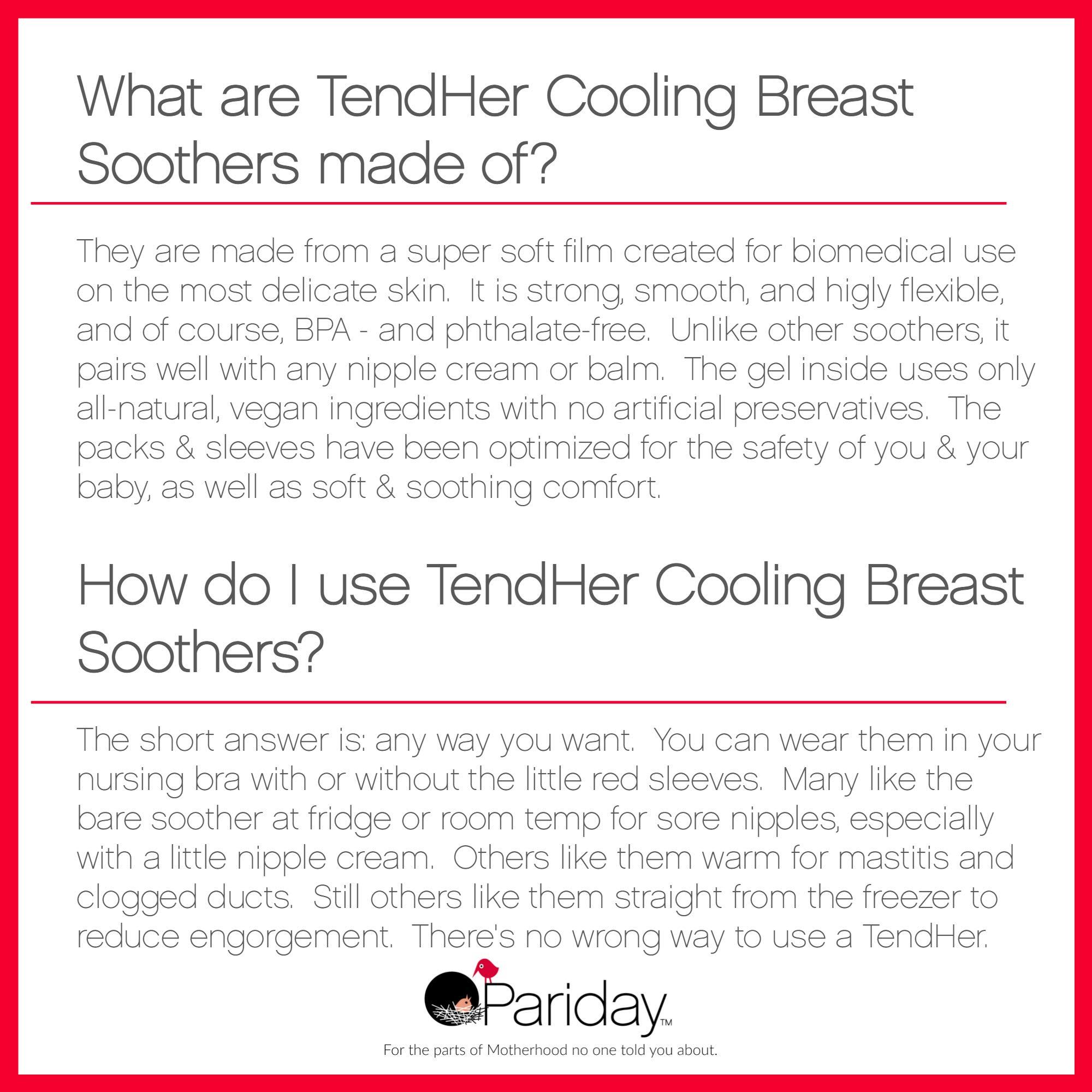 Pariday TendHer Reusable Soothing Breastfeeding Gel Pads with Absorbent Covers, Hot or Cold Packs for Nursing Pain Relief from Sore Nipples, Engorgement and Clogged Ducts, Pack of 2 Gel Packs and Sleeves