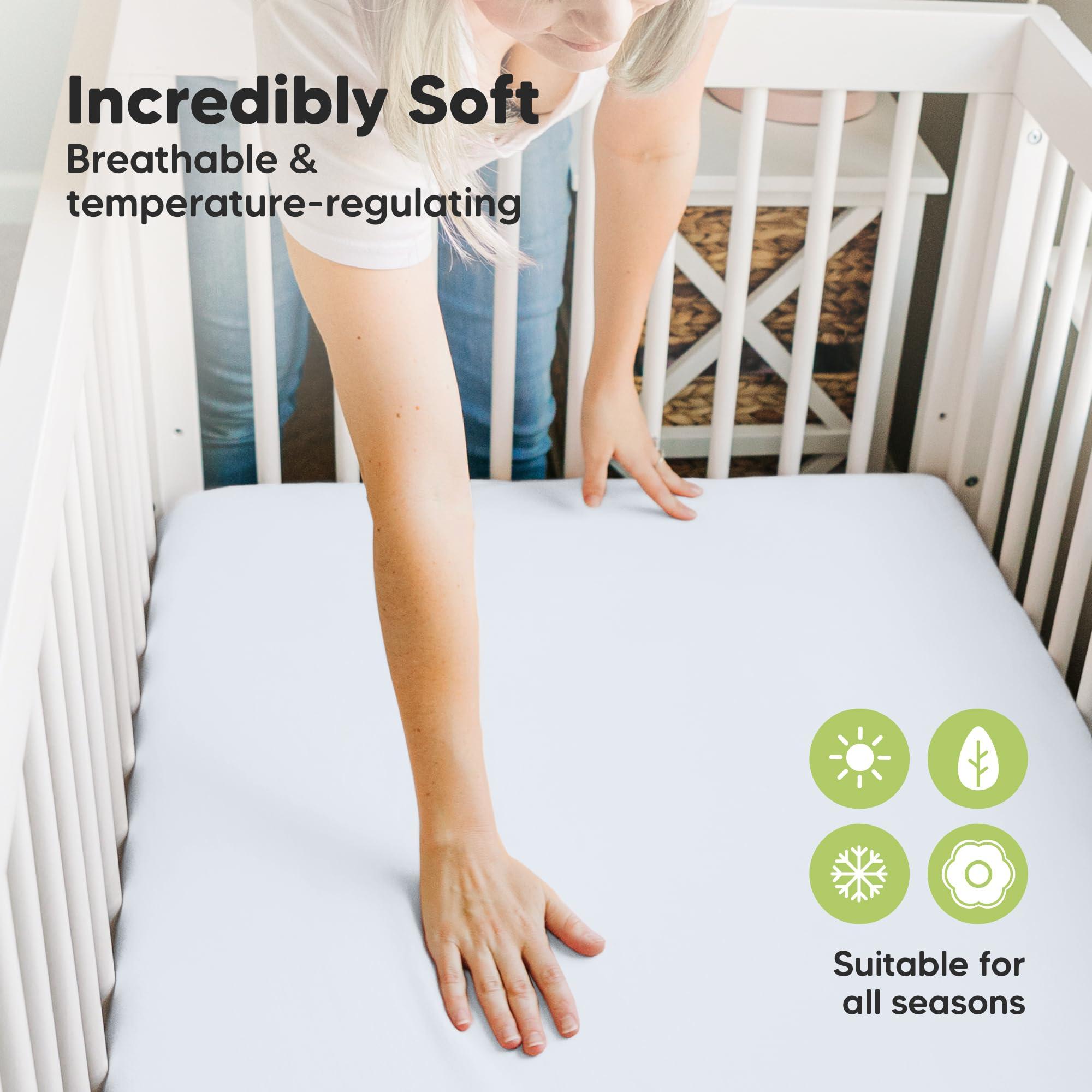 KeaBabies Pack and Play Sheets Fitted, 2-Pack Mini Crib Sheets - Pack N Play Sheets, Fitted Crib Sheet for Pack and Play Mattress, Playard Baby Crib Sheets, Crib Sheets Neutral for Boys, Girls (Blue Flax)