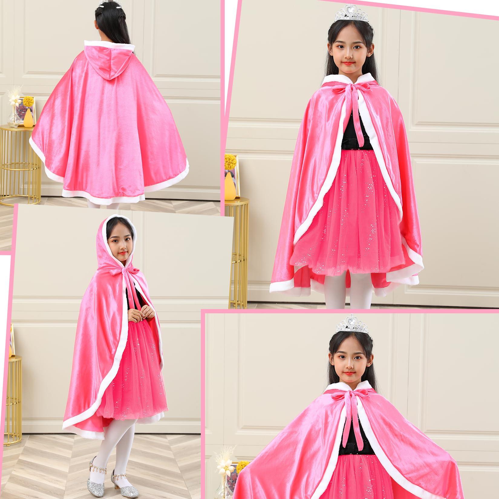 Century Star Century Star Girl Fur Princess Cape with Hood Girls Cloak for Little Girls Christmas Pink 2-3 Years