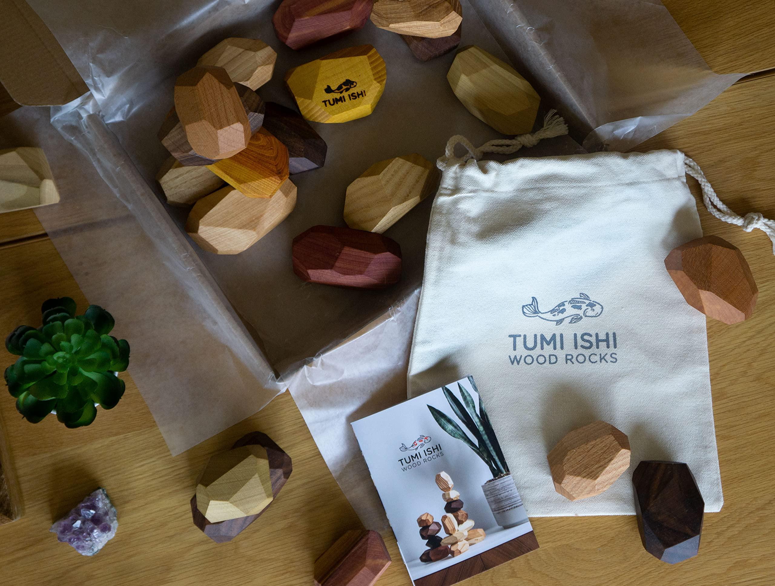Tumi Ishi Tumi Ishi 22 Piece Natural Wooden Balancing Block Set - Sensory Educational Natural Wood Toy Stacking Game - Mixed Wood Species - USA Made - Jojoba Oil and Beeswax Finish - Wood Stone Building Blocks