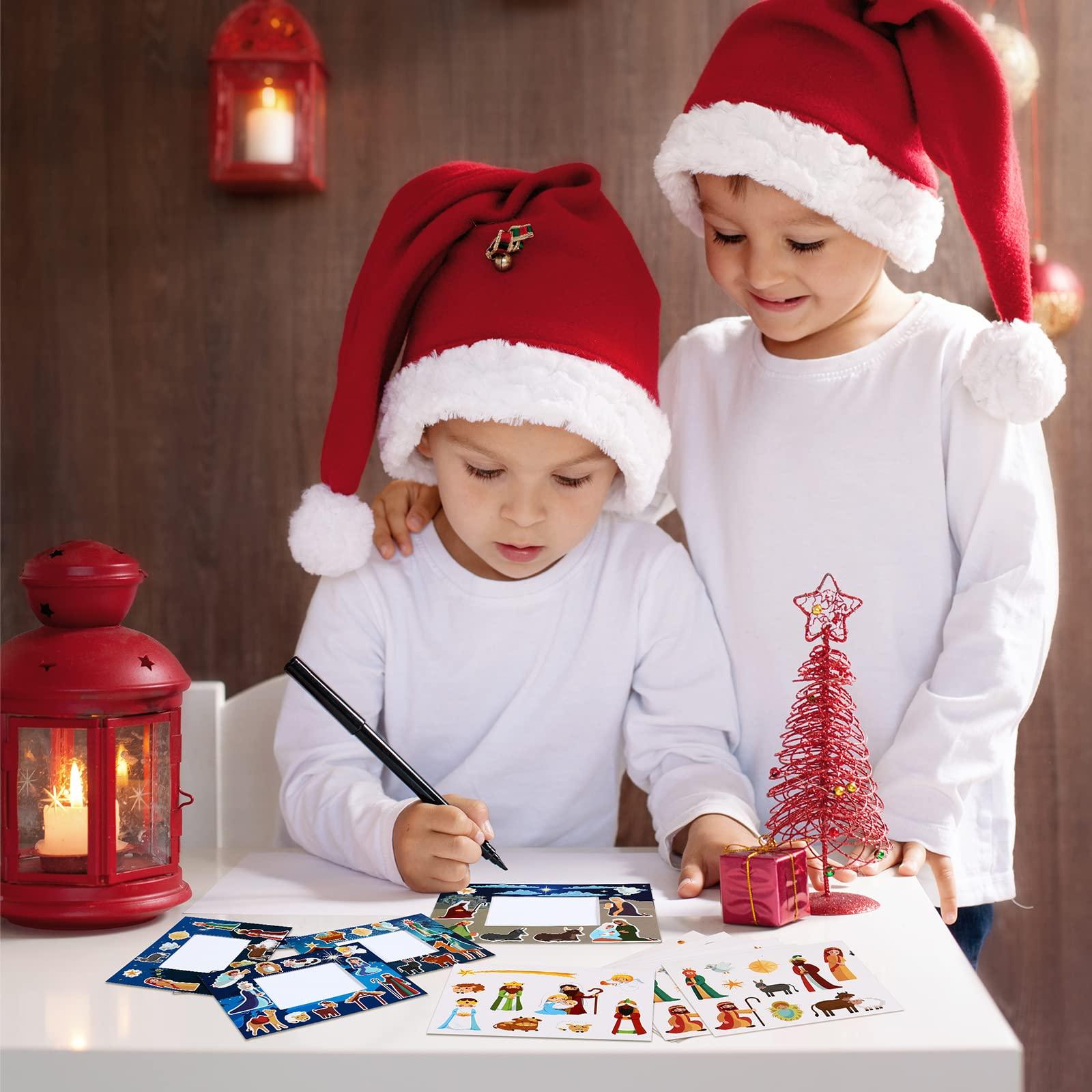 Crtiin 24 Packs Christmas Nativity Picture Frame Craft Kit DIY O Holy Night Crafts for Kids with 330 Pcs Stickers Gift for Kids\' Paper Craft Kits Art Project Home Classroom Activities Birthday Party