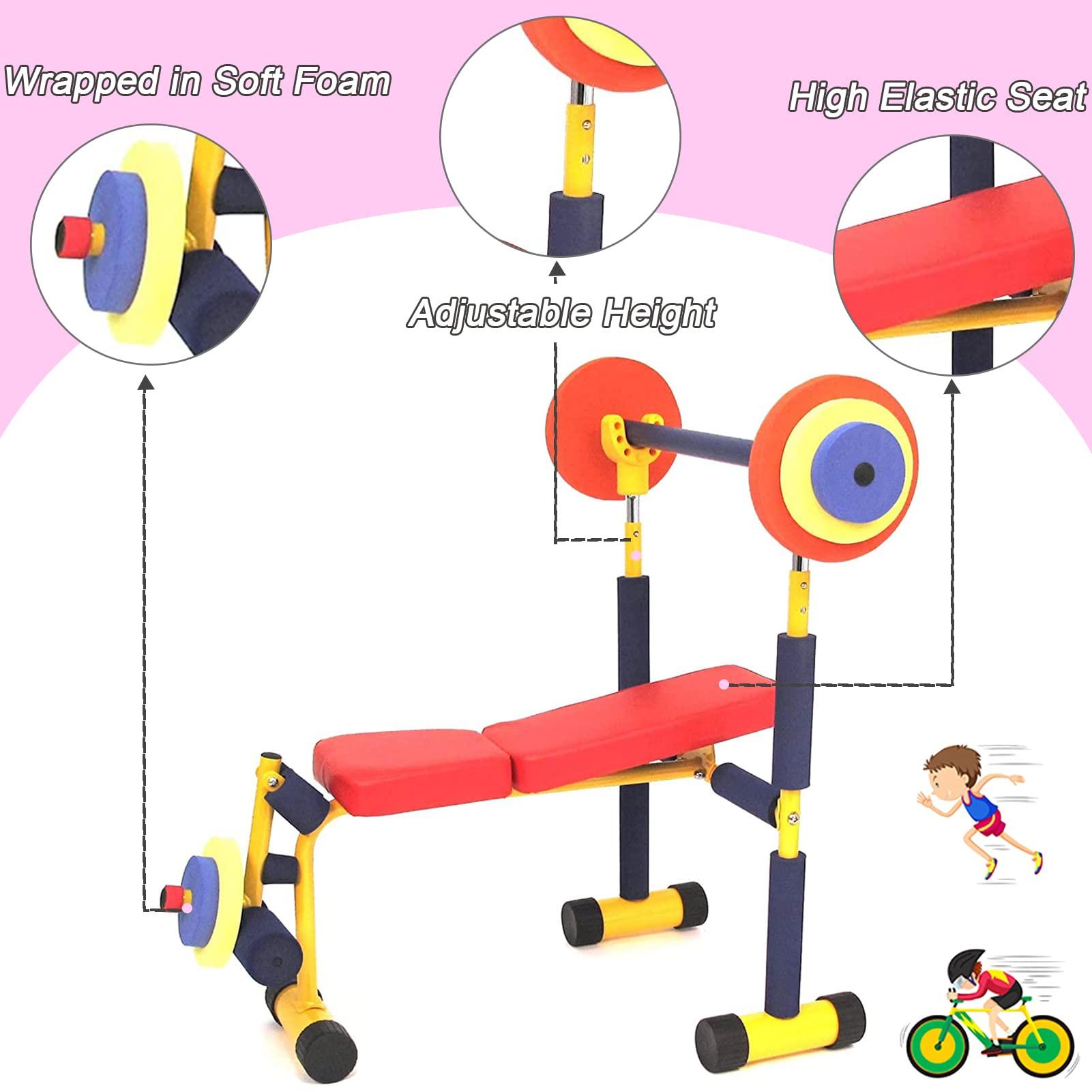 QBDGXFC QBDGXFC Children Fitness Equipment, Kids Barbell Toy Set, Kids Fitness Exercise Equipment, Weight Bench Adjustable Barbell, Bench and Leg Press, for Beginner Exercise, Boys and Girls