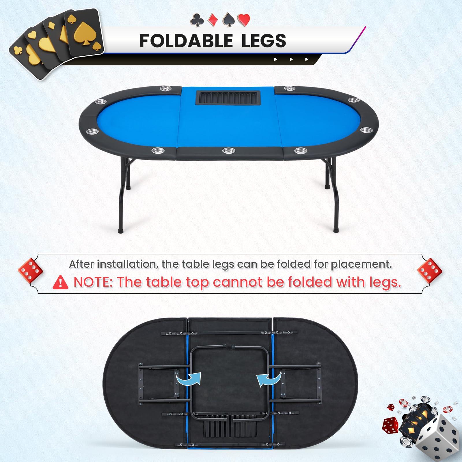 ECOTOUGE ECOTOUGE Poker Table w/Stainless Steel Cup Holder Casino Leisure Table, Top Texas Hold'em Poker Table w/Leg (Blue, Oval)