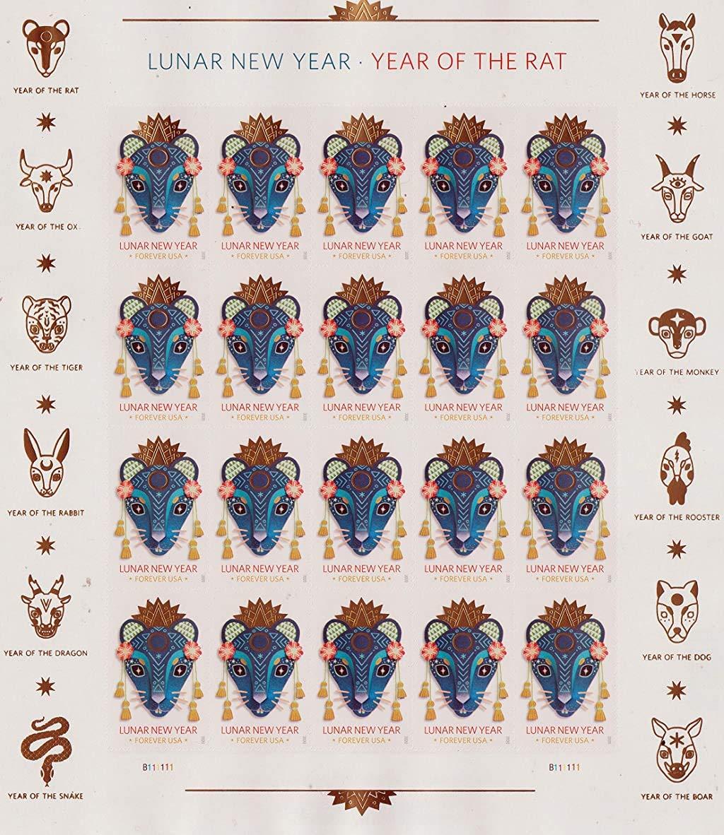 Generic Lunar New Year 2020 Forever Year of The Rat Pane of 20 (5 Pack)