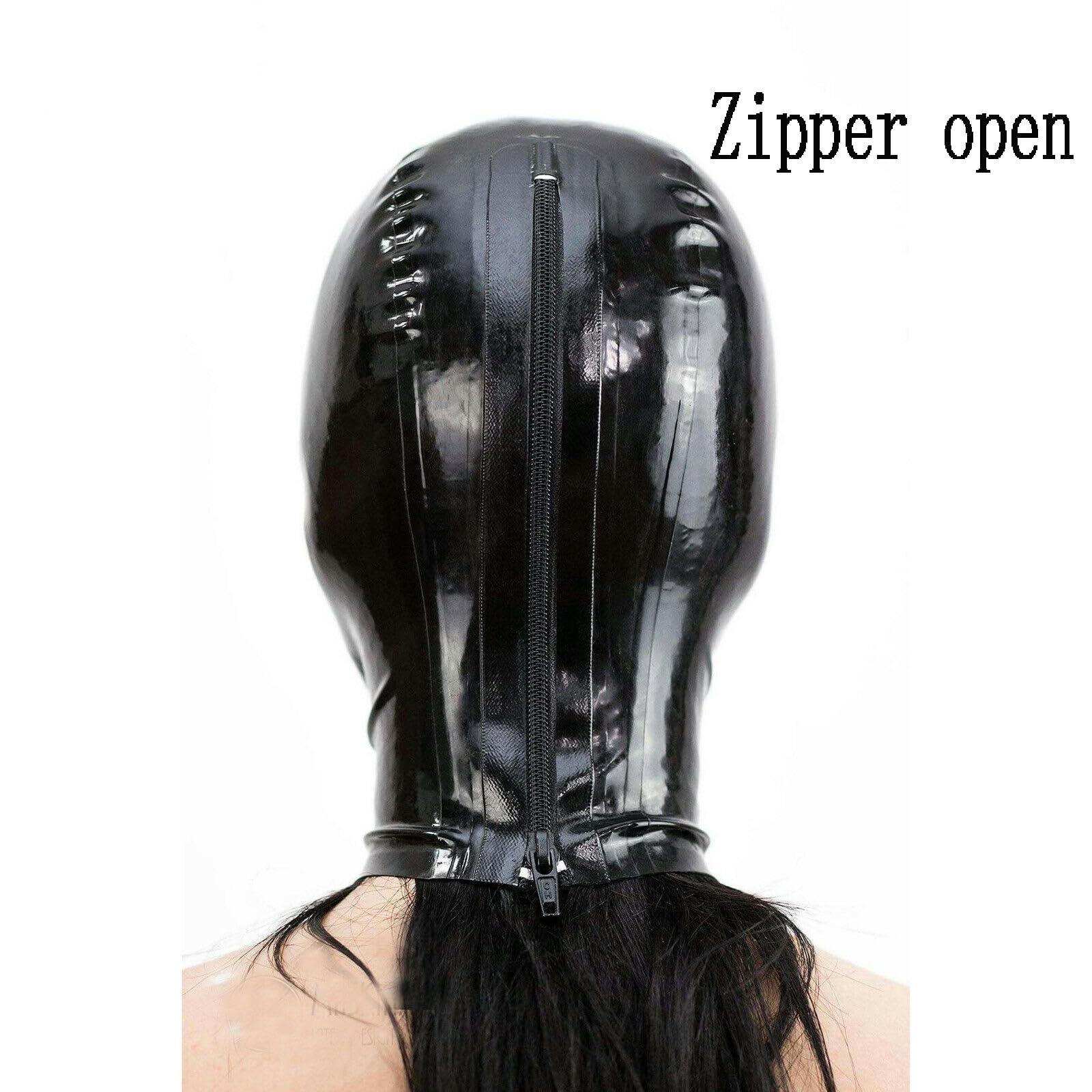 SMGZC SMGZC Latex Head Cover,With ears Latex Mask Latex Face Hood,Rubber HeadMask Back Zipper for Cosplay Clubwear (M)