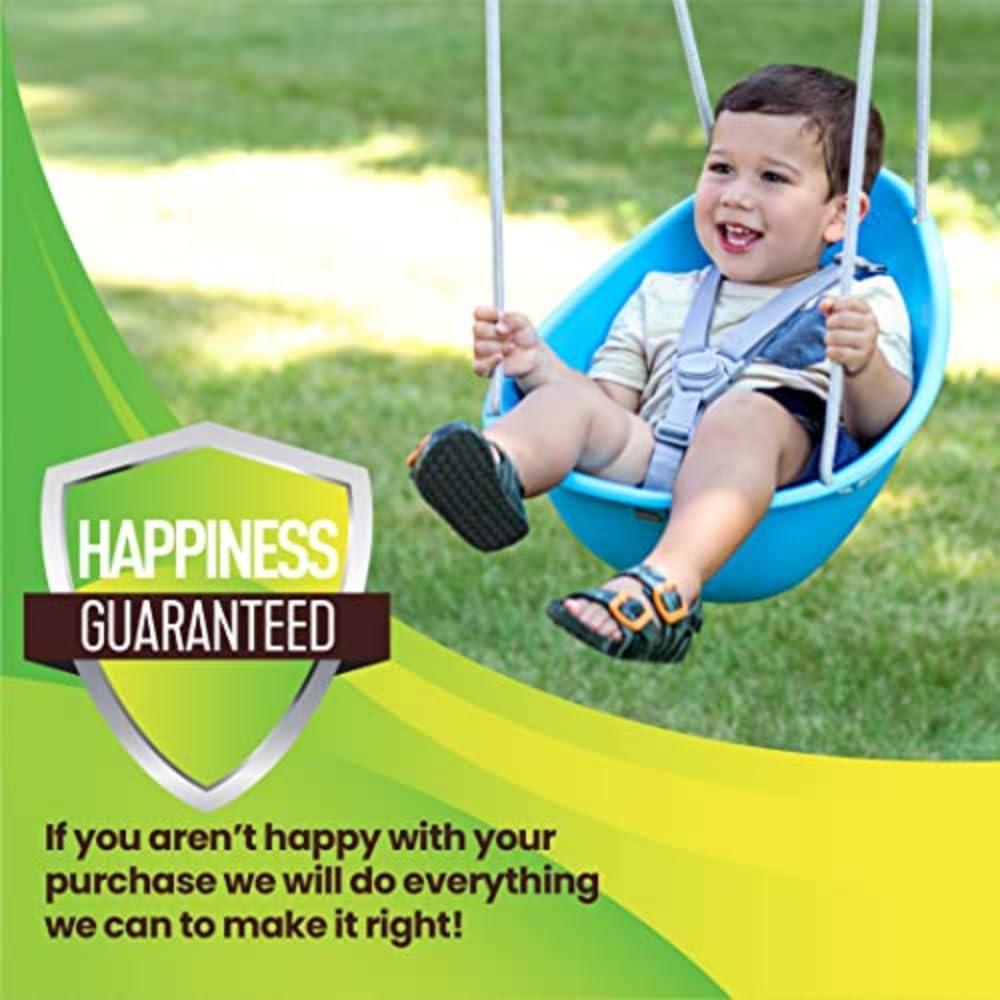 Swurfer Swurfer Coconut - Your Child's First Swing with Blister Free Rope and 3-Point Safety Harness - Indoor and Outdoor - Swing for Babies and Toddlers - Ages 9 + Months - Up to 50 lbs, Blue