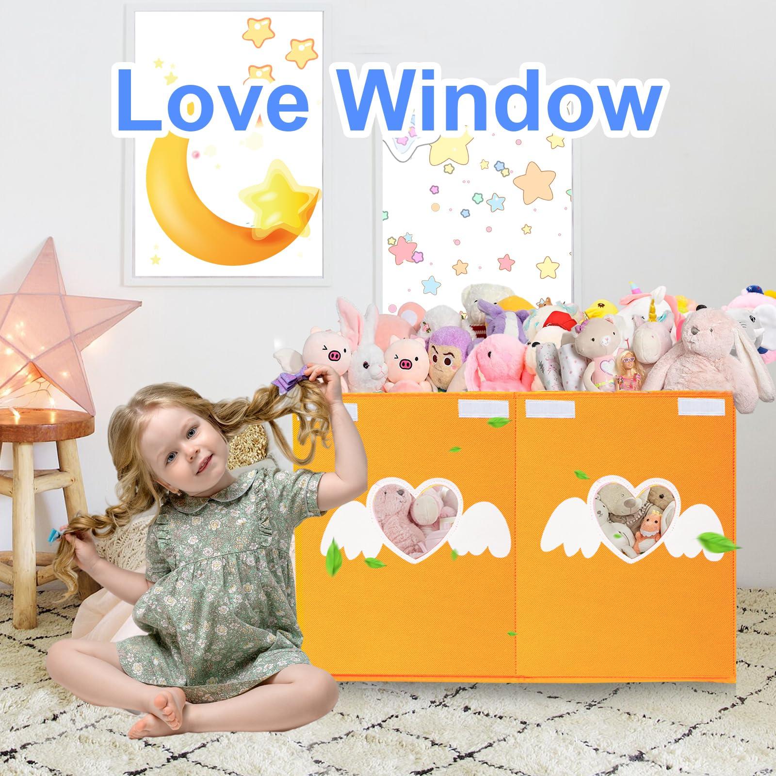 Xmasorme Large Toy Box Chest,Collapsible Sturdy Storage Bins with Lids,Large Kids Toy Storage Organizer Boxes Baskets for Kids,Boys,Girls,Toddler,Nursery Room,Playroom(Orange Heart)