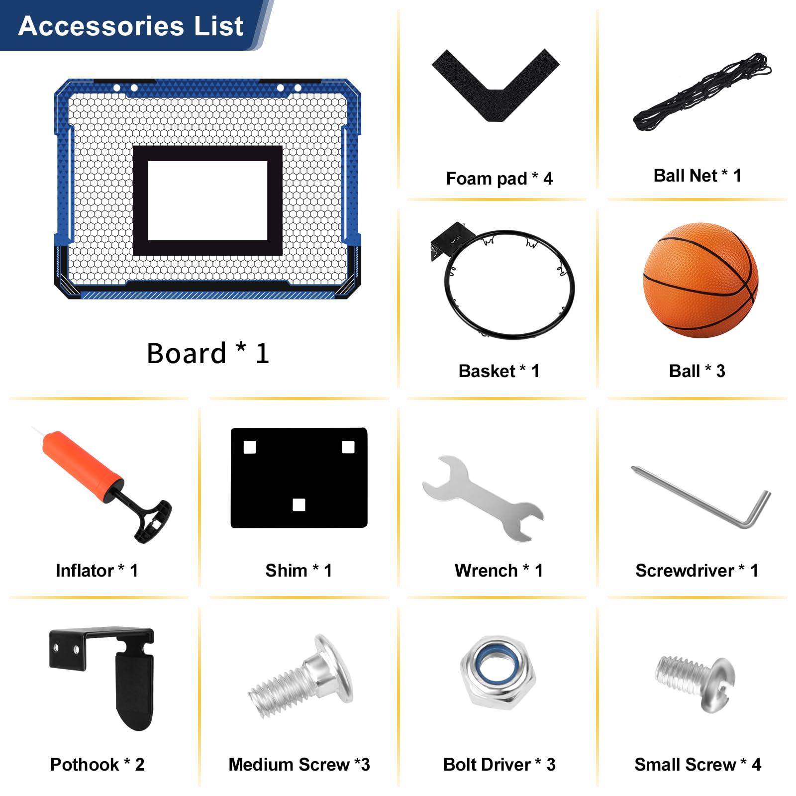Xucutu Xucutu Indoor Mini Basketball Hoop for Door - Over The Door Basketball Mini Hoop with 3 Balls, Foldable Basketball Hoop for Wall & Room Basketball Toy Gift for Boy Kids Teens