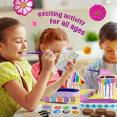 Tekoly 4 Set Paint & Plant Flower Gardening Kit - Gifts for Girls Ages 8-12, Arts and Crafts for Kids Ages 8-12, Kids Gardening Set, Birthday Toys Christmas Gifts for Girls Boys Ages 4 5 6 7 8 9 10 11 12