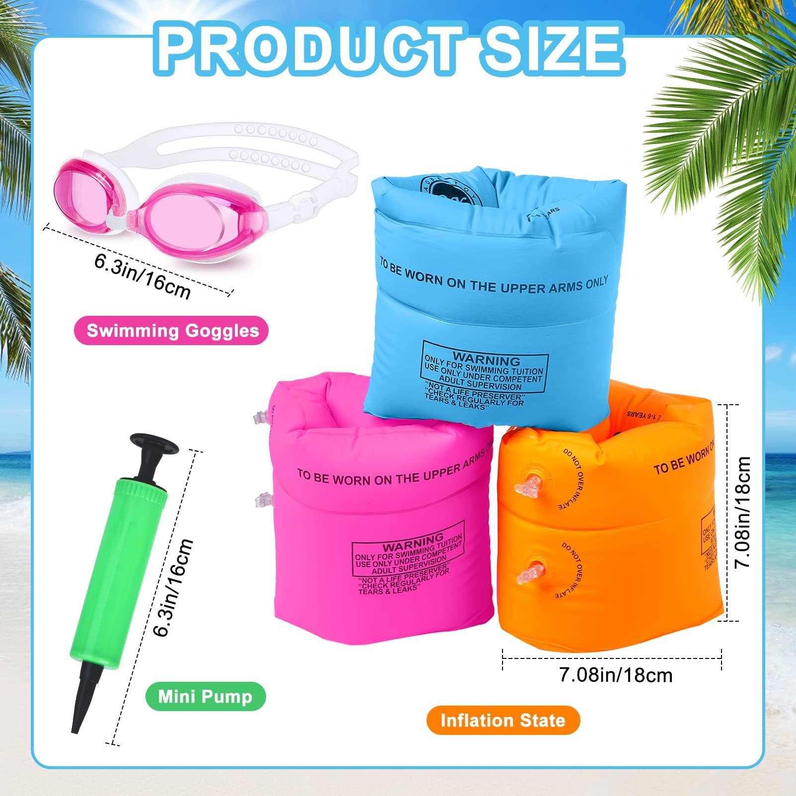 Korlon Tec Arm Floaties for Kids 6-12yrs, PVC Arm Floaties Inflatable Swim Arm Bands Floater Sleeves Swimming Rings and Swimming Goggles Kids Floaties for Pool 6 Pack (Blue)