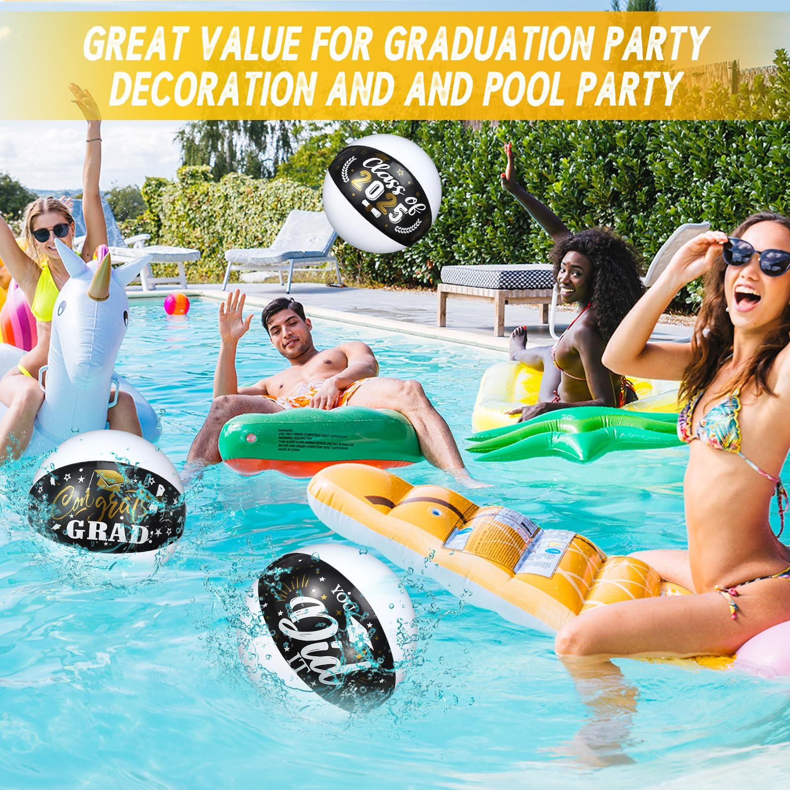 Hungdao Hungdao 20 Pcs Graduation Beach Balls Class of 2025 Congrats Grad Sign Inflatable Graduation Party Favors Supplies Decoration for Seniors Teens Summer Pool Beach Outdoor(Black)