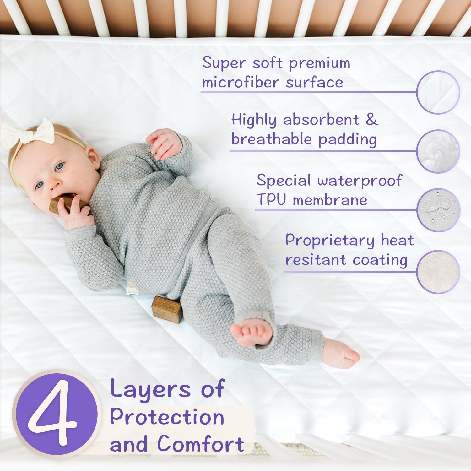 Little One\'s Pad Crib Mattress Protector Pad 2 Pack - Waterproof & Noiseless, Ultra-Soft Breathable Mattress Cover for Baby Cribs and Toddler Beds, Highly Absorbent Fitted and Dryer Safe