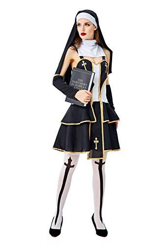 Halloween Costume Halloween Costume, Christian Missionary Pastor, Virgin Mary Sister, Role Play, Slip Dress (XL) Black/Gold
