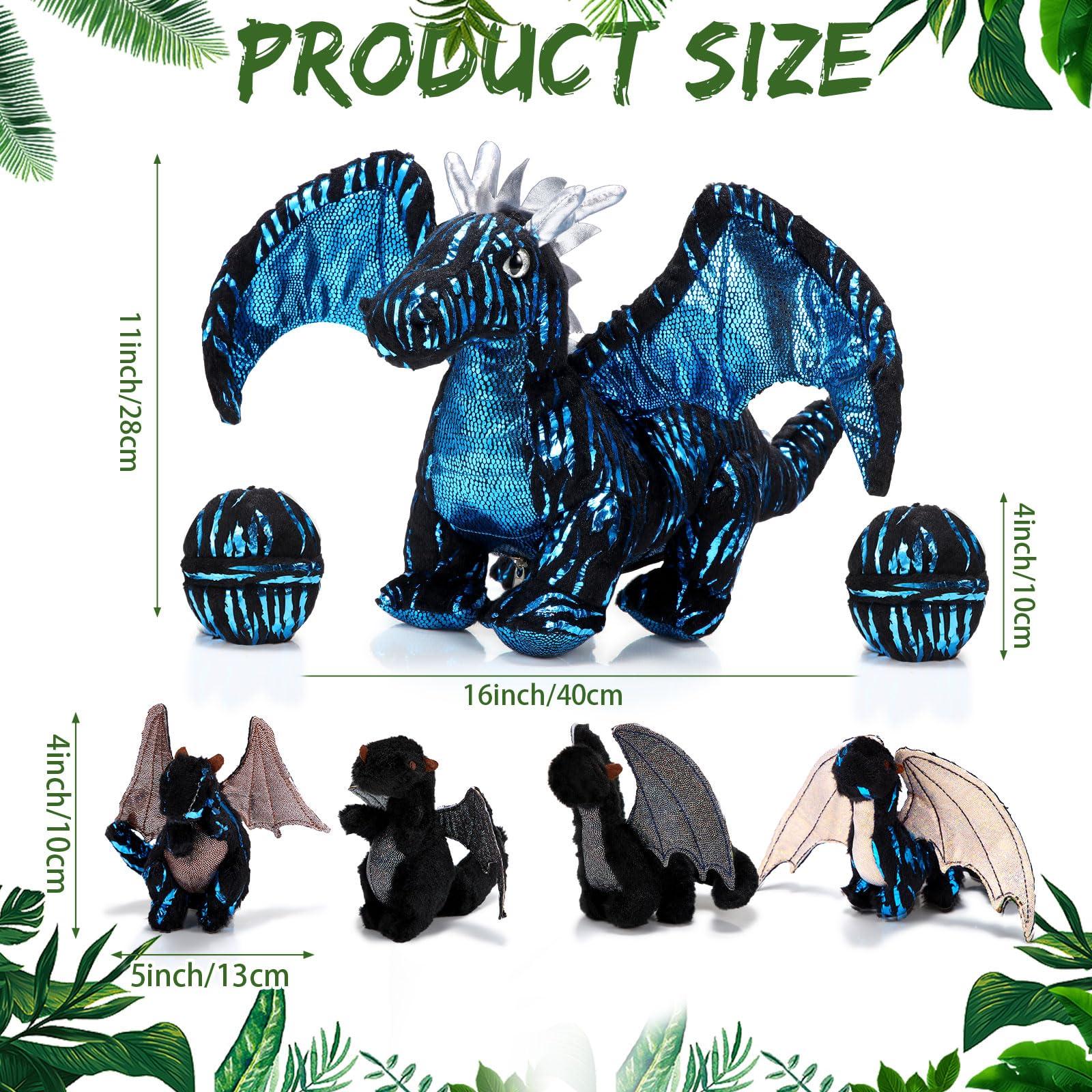 Deekin Deekin 7 Pcs Dragon Toy Set 16 Inch Large Dragon Stuffed Animal with 4 Cute Baby Plush Dragons and 2 Eggs in Mommy Dragon\'s Belly Gifts for Christmas Boys Girls Birthday(Cool Style)