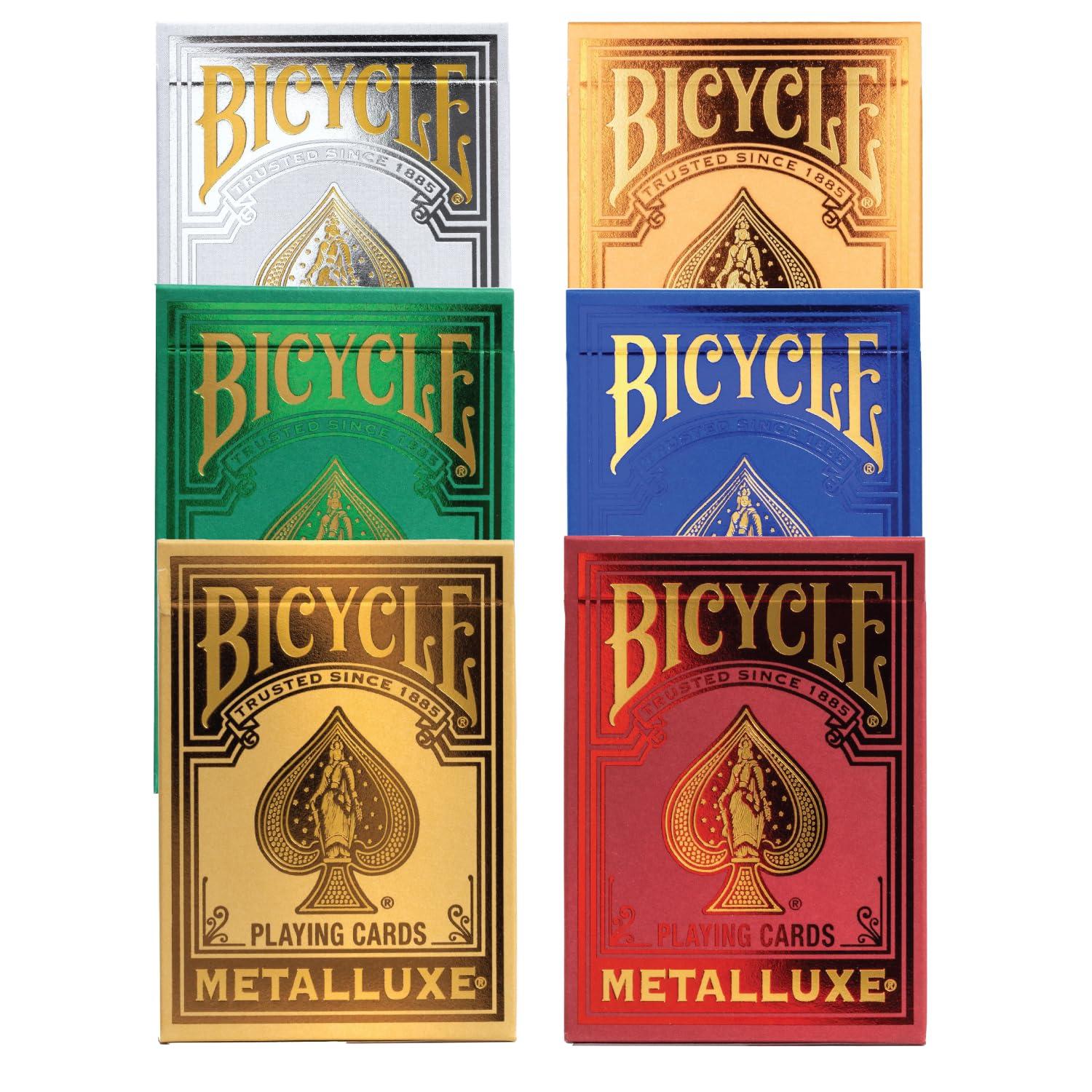 Straight Poker Supplies Straight Poker Supplies Premium Metalluxe Bicycle Playing Cards Collector\'s Bundle - Set of 6 Decks in Stunning Gold, Green, Red, Silver, Orange, and Blue Finishes