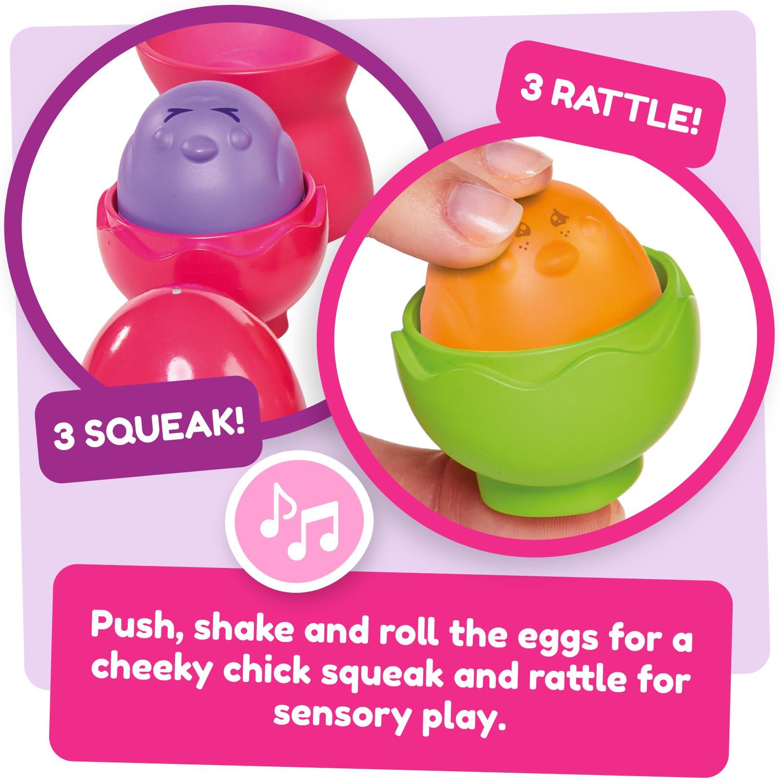 Toomies Toomies Tomy Hide and Squeak Egg Stackers Baby Toy - Stacking Egg Cups with 3 Squeak and 3 Rattle Eggs - Shape Sorter Toddler Toys - Engaging Baby Sensory Toys - Baby Toys 6 Months Plus to 36 Months