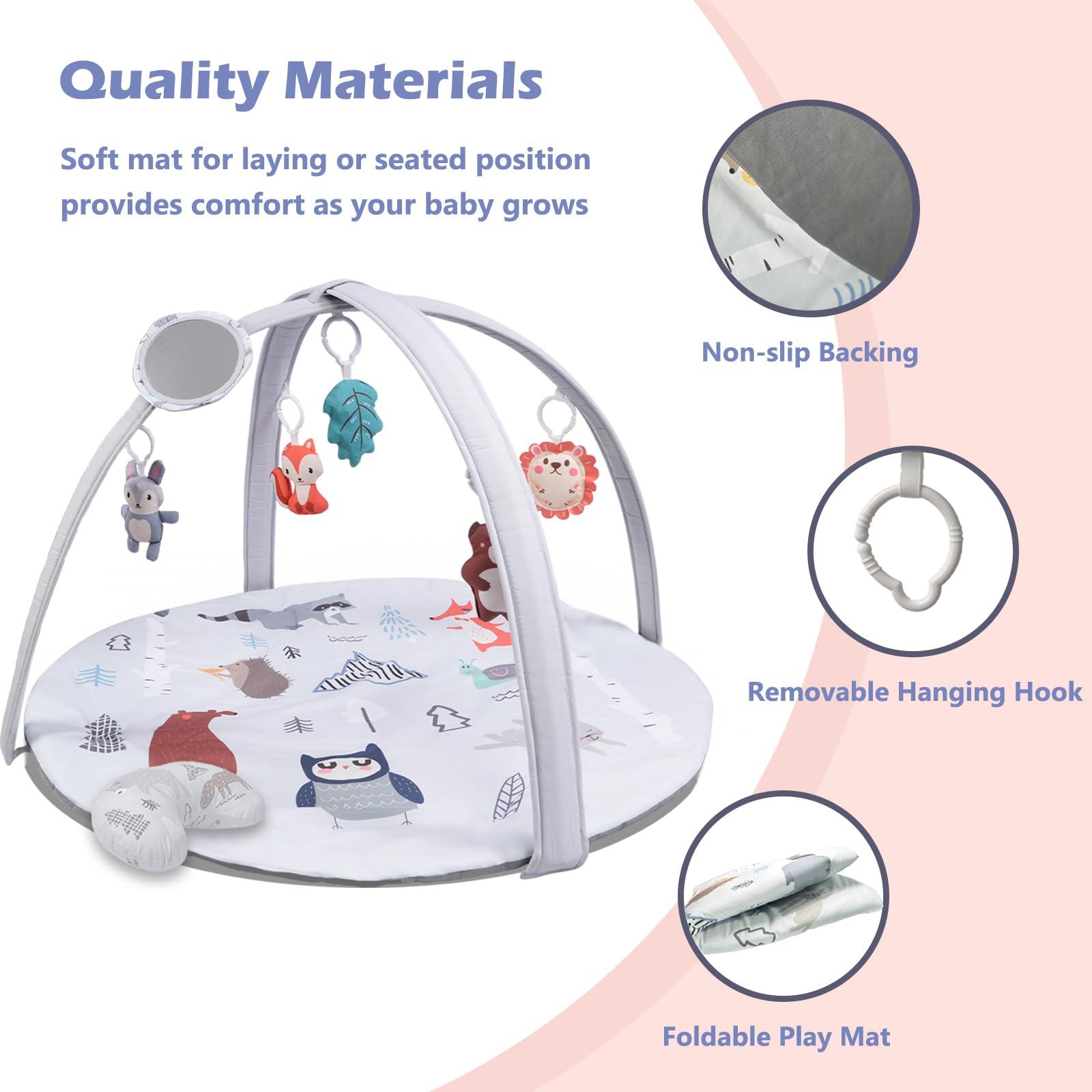 BAYMI BAYMI Baby Gym Play Mat, Baby Play Gym with 6 Detachable Sensory Toys, Foldable Tummy Time Activity Mat for Sensory & Motor Skills Development, Baby Toys Gift for 0-3, 3-6, 6-12 Months