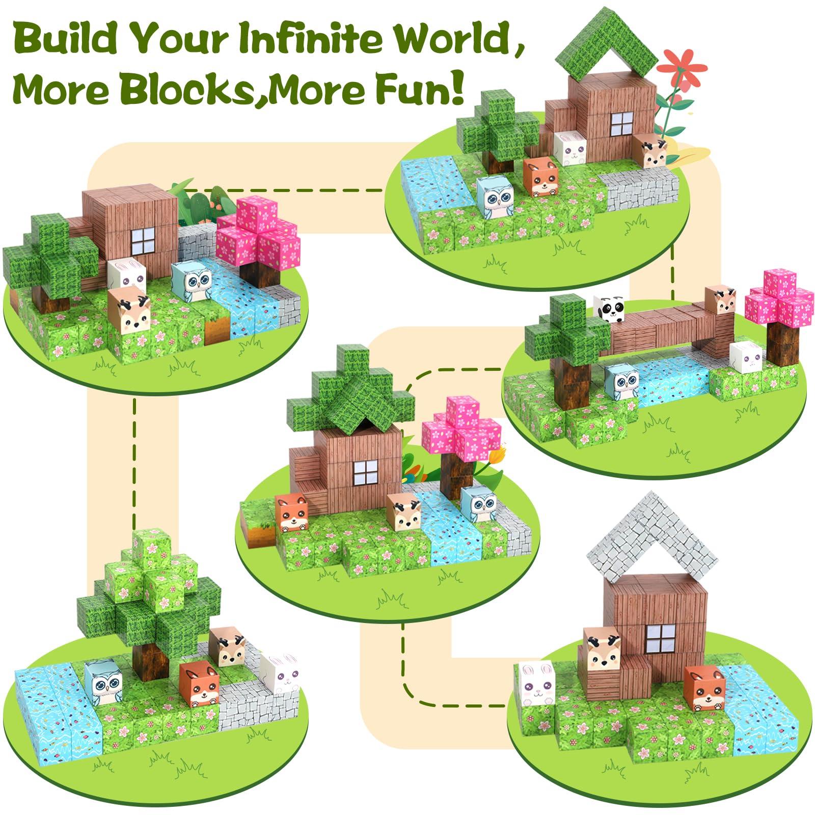 GiftPeak Magnetic Blocks-100PCS Minecraft Magnetic Blocks Magnetic Magnetic Blocks for Kids Ages 4-8 Forest Set Magnetic Minecraft Blocks for Boys Girls,STEM Montessori Sensory Toys for Kids