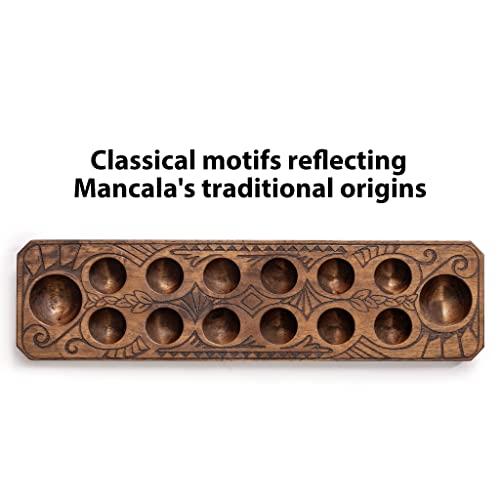 Yellow Mountain Imports Yellow Mountain Imports Mancala Set with 17.3-Inch Solid Wood Board and Quartz Pebble Playing Pieces