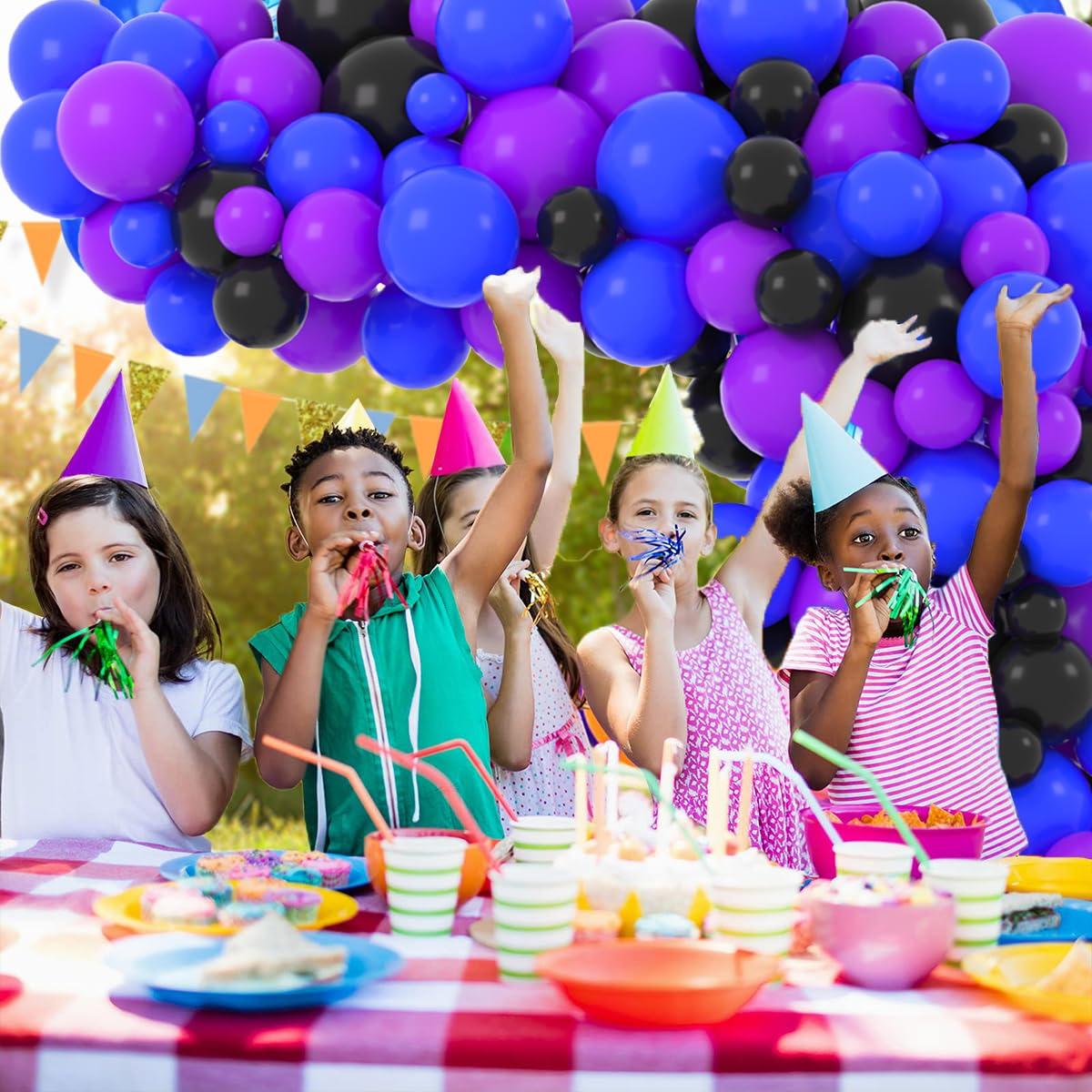 PASOCON Blue Black Purple Balloon Arch Garland Kit - 125PCS Purple Blue Balloons Blue Silver Black Balloons Video Game Birthday Decorations for Video Gaming Miner Birthday Halloween Party Decors
