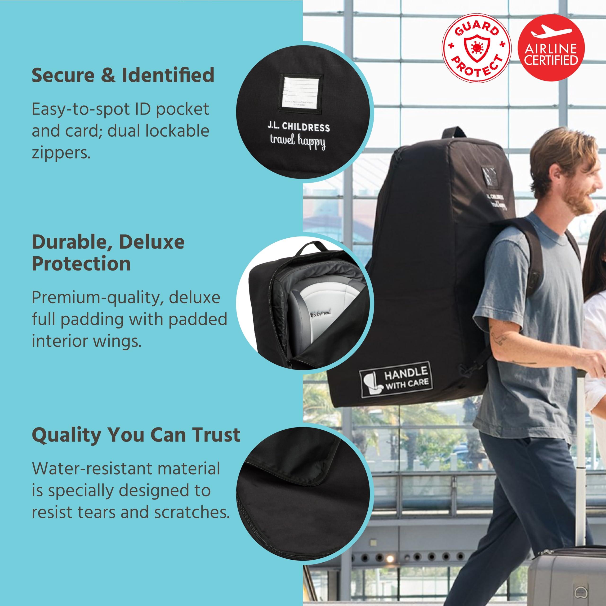 J.L. Childress J.L. Childress DELUXE Backpack Car Seat Travel Bag - PREMIUM - Thicker Padding - Includes AirTag Holder - Airplane Bag for Baby Car Seats - Fits All Car Seats, Infant Carriers & Booster Seats Black