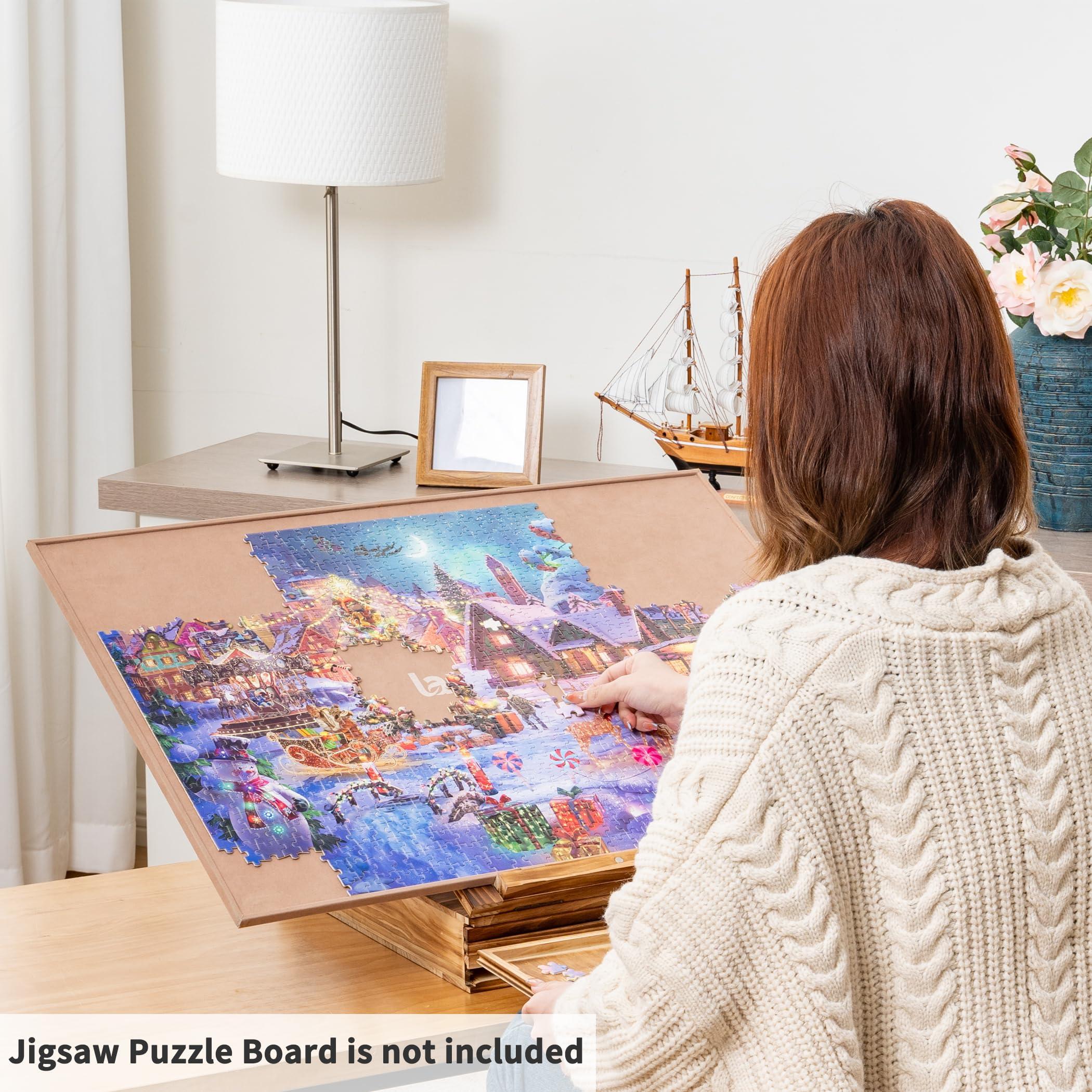 LAVIEVERT Lavievert Jigsaw Puzzle Sorting Trays & Puzzle Bracket Set, Adjustable Puzzle Easel Holder for Puzzle Board, Wooden Puzzle Sorters with Drawer Design for Up to 1500 Pieces - Comes with NO Puzzle Board